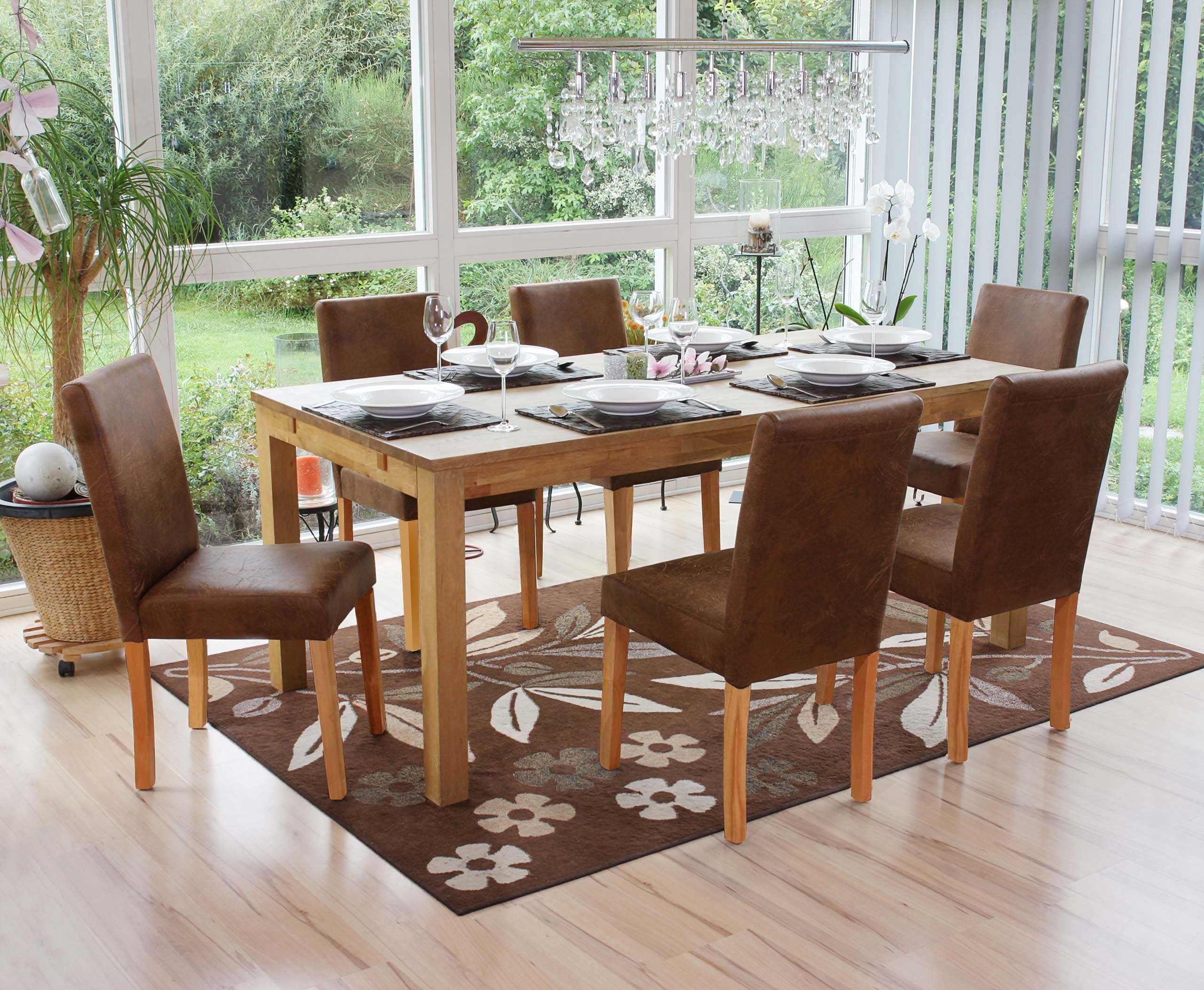 MCW Esszimmerstuhl Littau Textil 6er-Set Textil Wildlederimitat Helle Beine günstig online kaufen