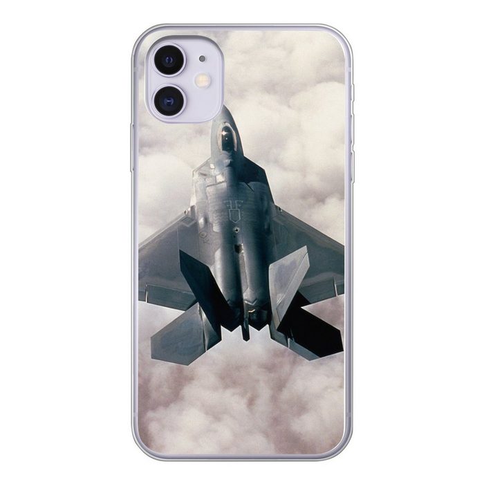 MuchoWow Handyhülle Die Spitze eines Kampfflugzeugs mit vielen weißen Wolken Handyhülle Apple iPhone 11 Smartphone-Bumper Print Handy