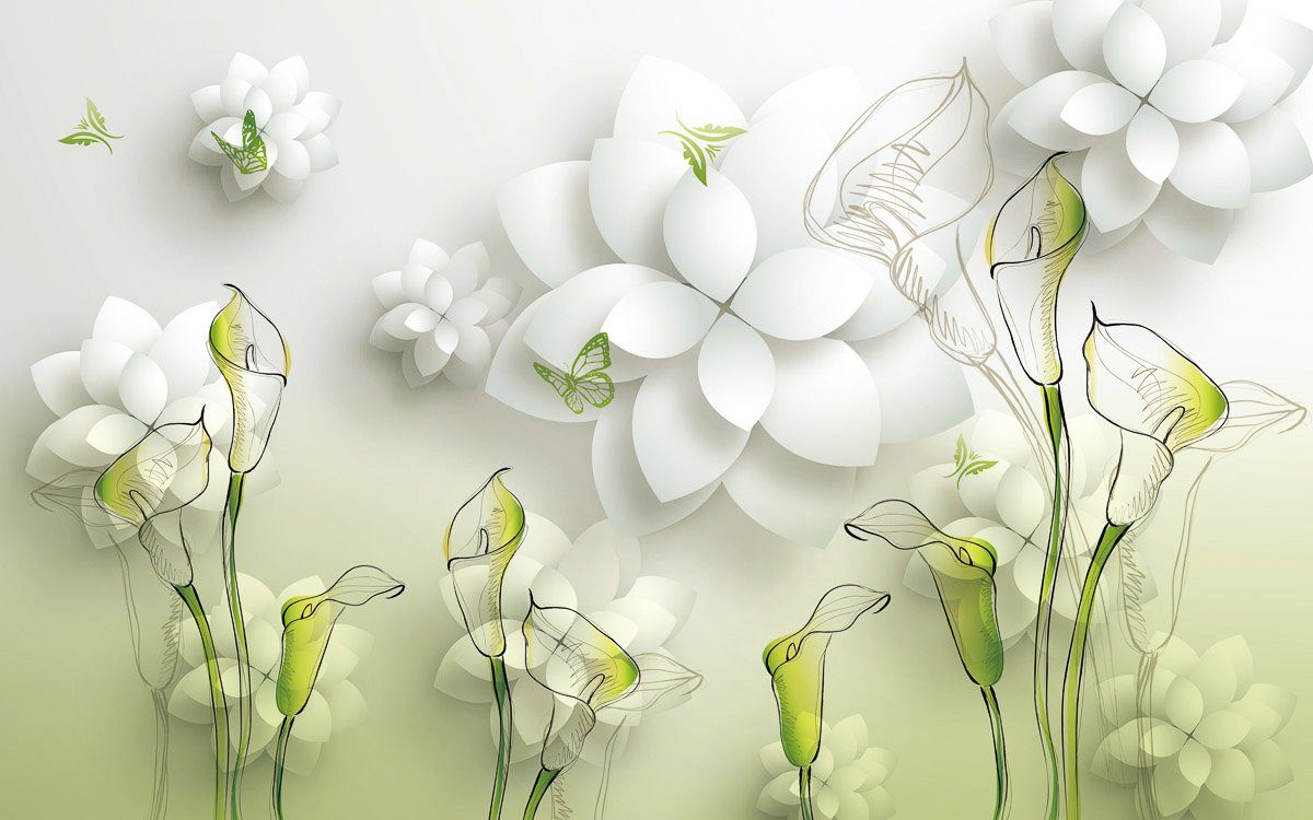 Papermoon Fototapete Muster mit Blumen weiß gold