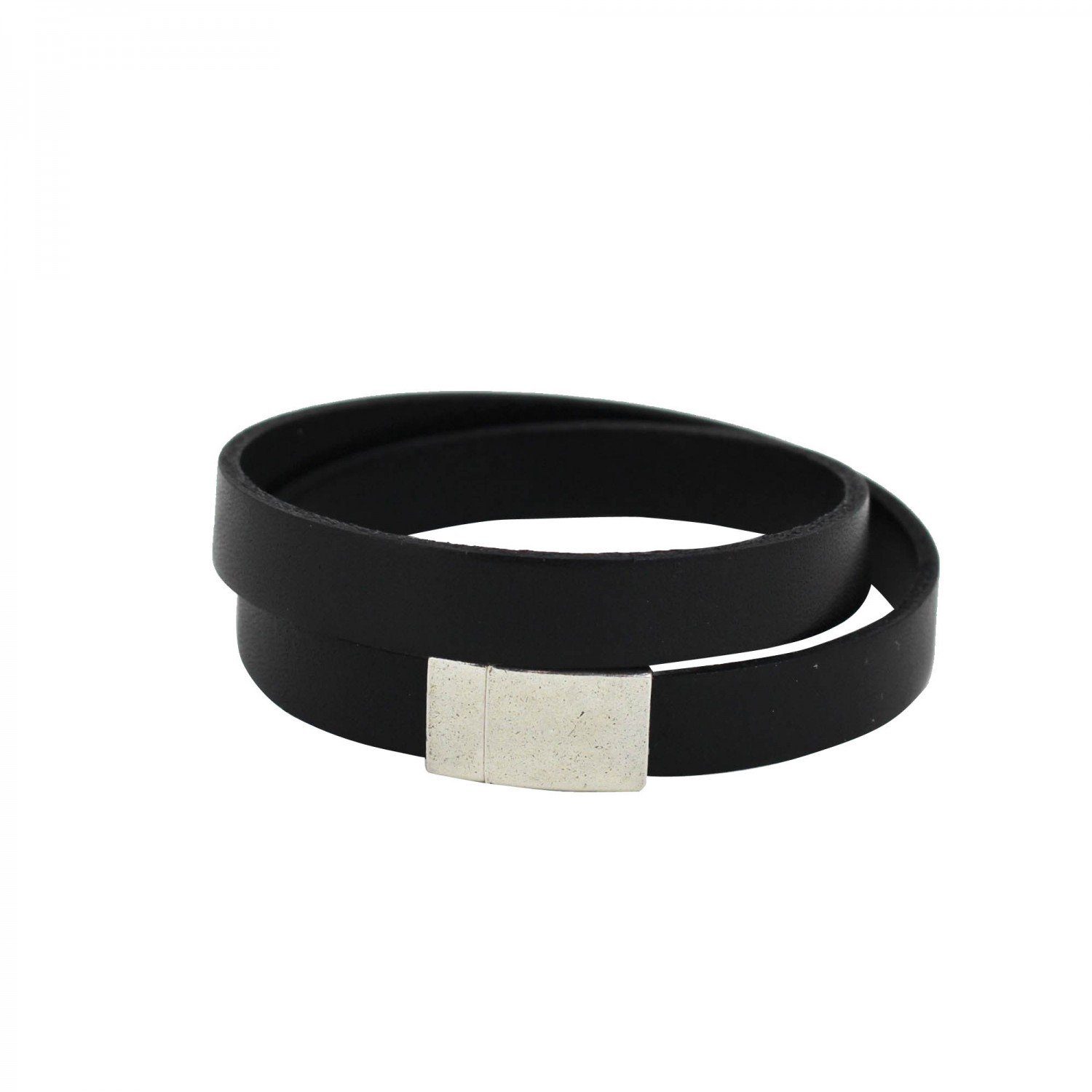 Armband Lederarmband schwarz, Magnetverschluss silber
