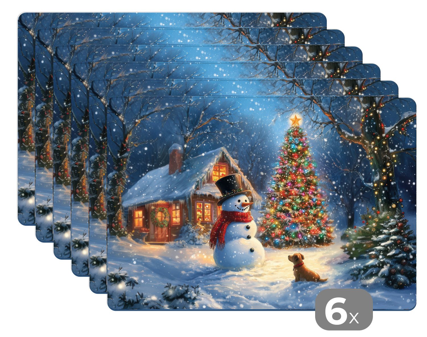 MuchoWow Platzset Weihnachtswunder - Winterabend - Farbenfroh, (6-St), Platzsets, Tischset, Abwaschbar, Tischsets, Platzdeckchen