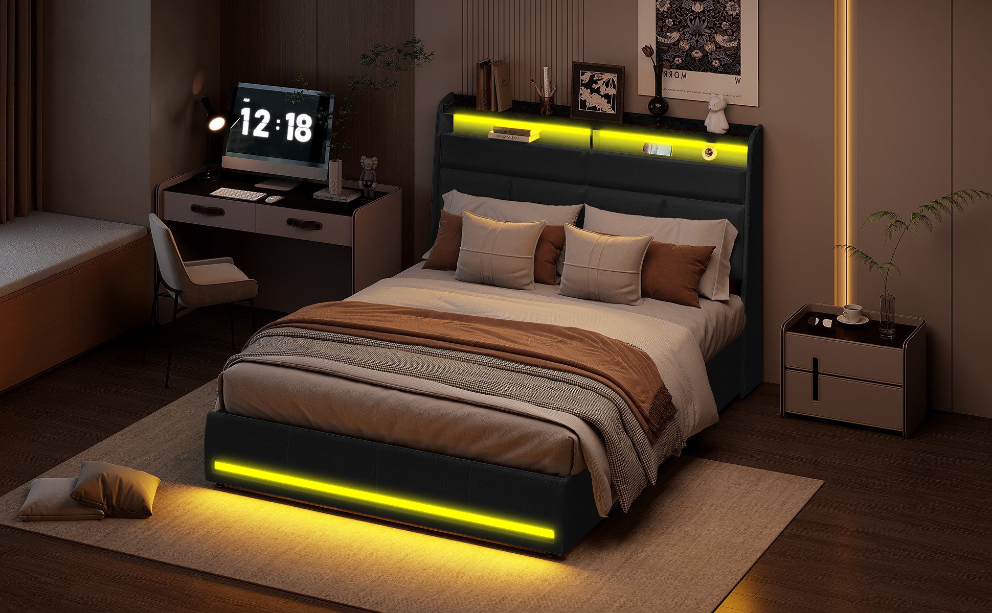 Furnishings Home Polsterbett Stauraumbett LED Doppelbett günstig online kaufen