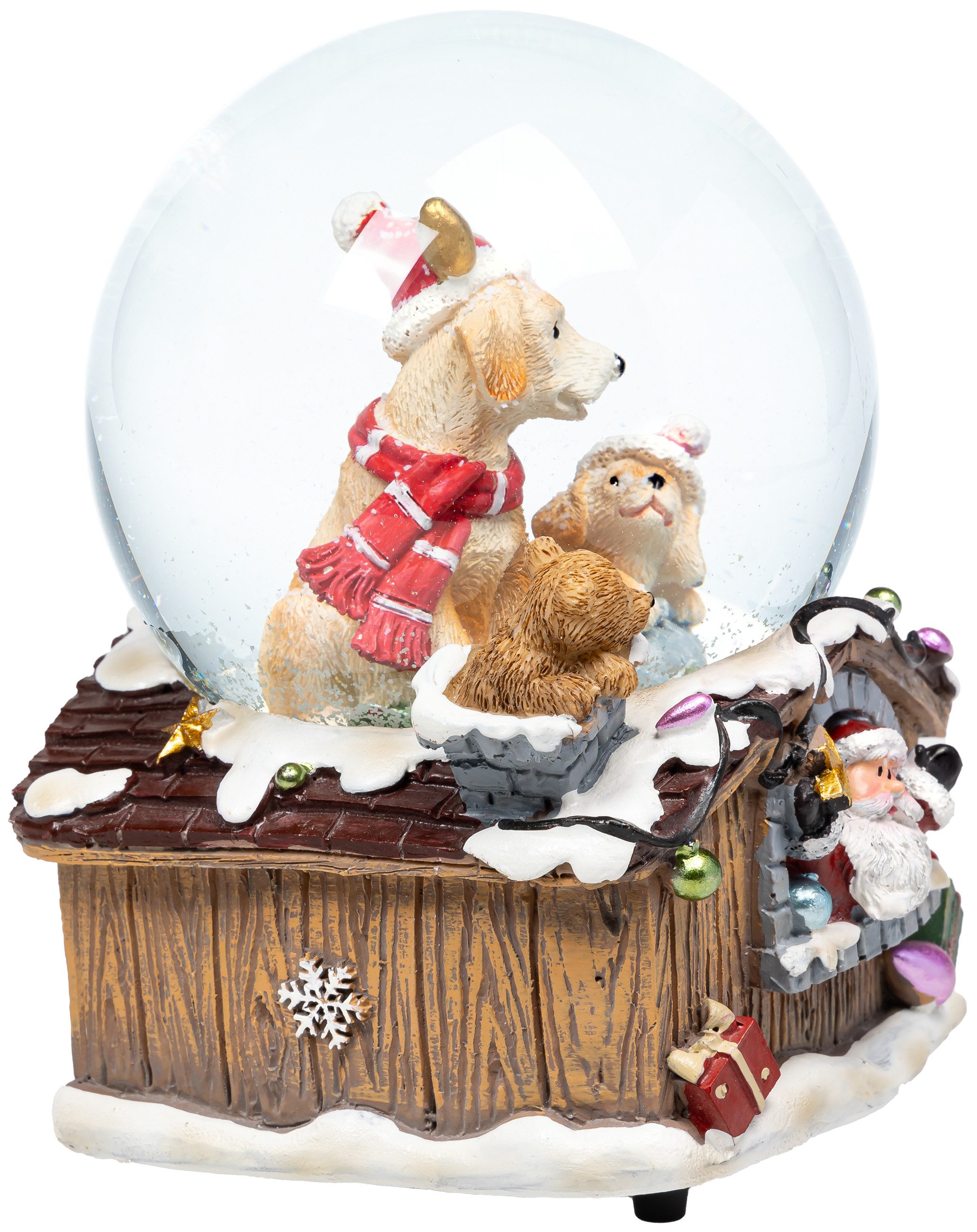 SIKORA Schneekugel SK20 Zwei Hunde mit Weihnachtsmützen und Schal mit Spieldose D:10cm