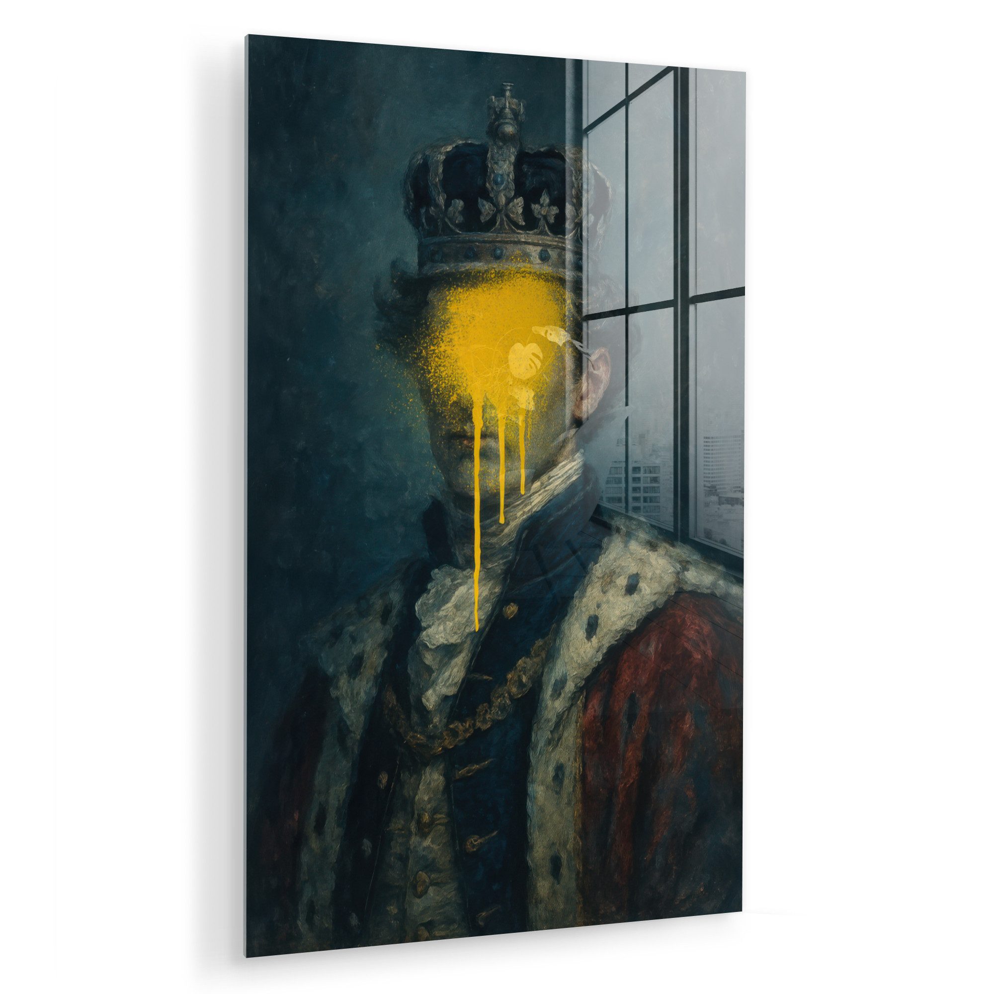 MuchoWow Acrylglasbild König - Porträt - Tropfende gelbe Farbe, Inkl. Aufhä günstig online kaufen