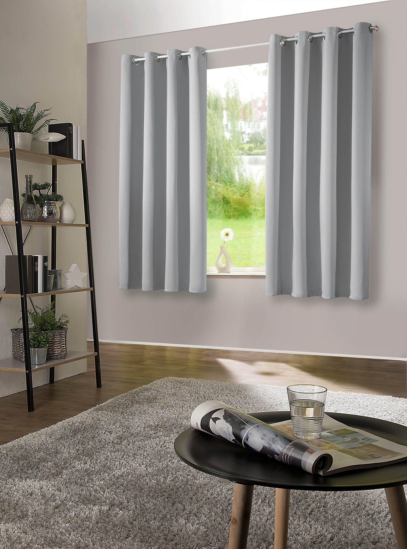 heimtexland Verdunkelungsvorhang Thermo Verdunkelungsgardinen Ösenschal Vorhänge (2 St), Ösen, verdunkelnd, Verdunkelungsstoff, blickdicht, Sonnenschutz, Verdunklung, Kälteisolierung, Schalldämmung