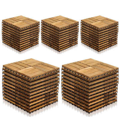 Randaco Holzfliesen Terrassenfliesen 30x30cm, Balkonfliesen 1-10, Akazienholz - 5qm, 55er Set, 55 St., 30x30cm = 1qm pro Fliese, rutschfest, Stecksystem, langlebig