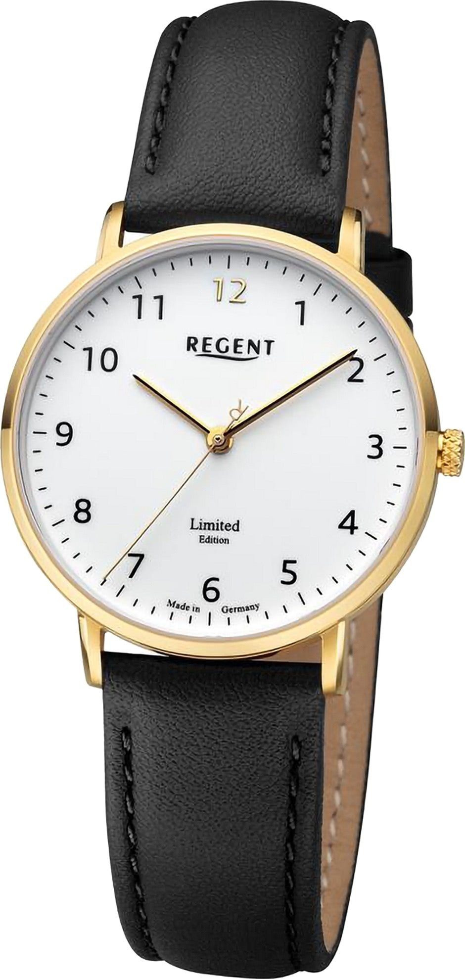 Armbanduhr groß Lederarmband 32mm), Quarzuhr Damen Regent (ca. Armbanduhr rund, extra Regent Analog, Damen