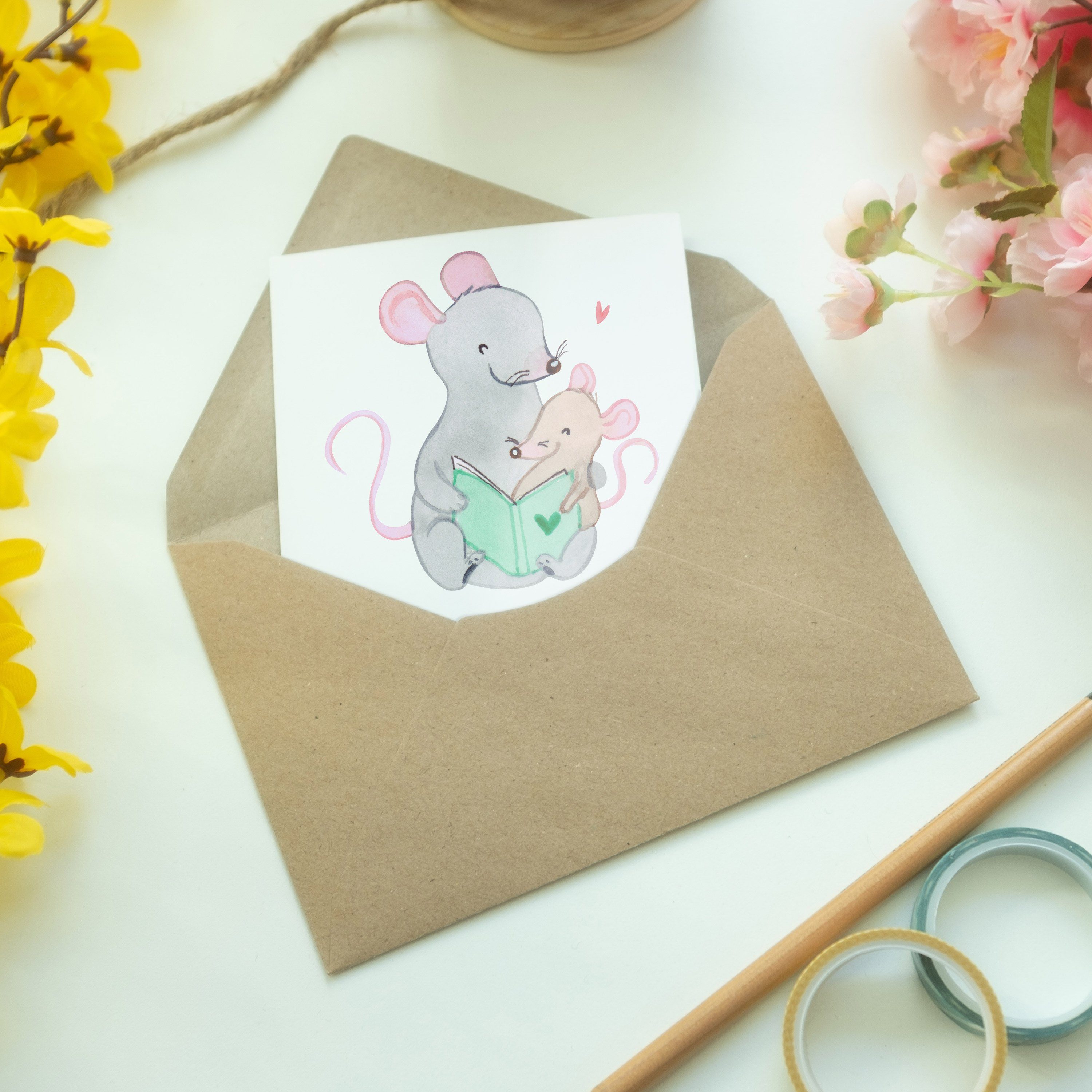 Mr. & Geschenk, Panda Geburtstagskarte, - Herz Erzieherin Mrs. - Weiß Grußkarte mit Mitarbeiter
