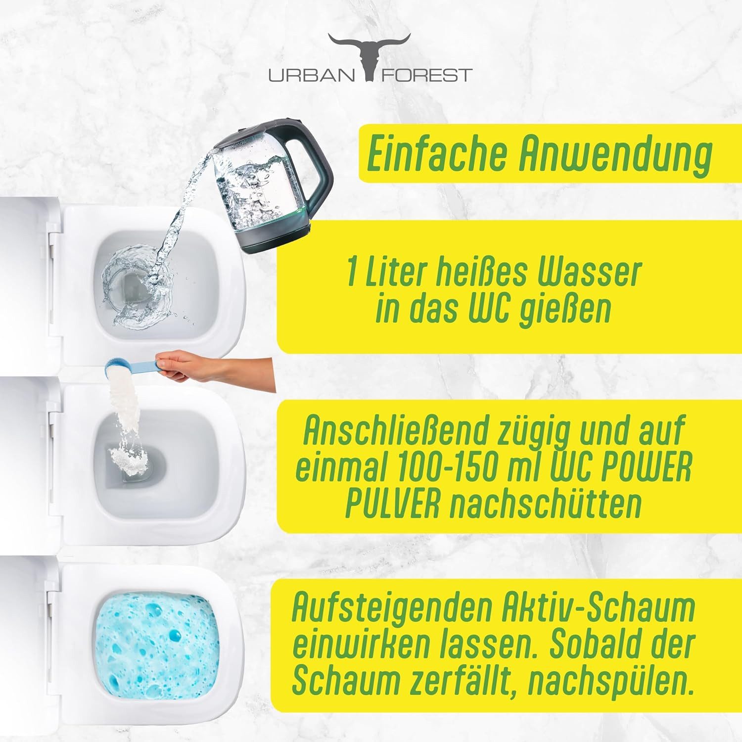 URBAN FOREST WC Reiniger extra stark, WC Schaum, WC Pulver 1Kg WC-Reiniger (1-St. WC, Bidet, Toilette, Abfluss, Dusche)