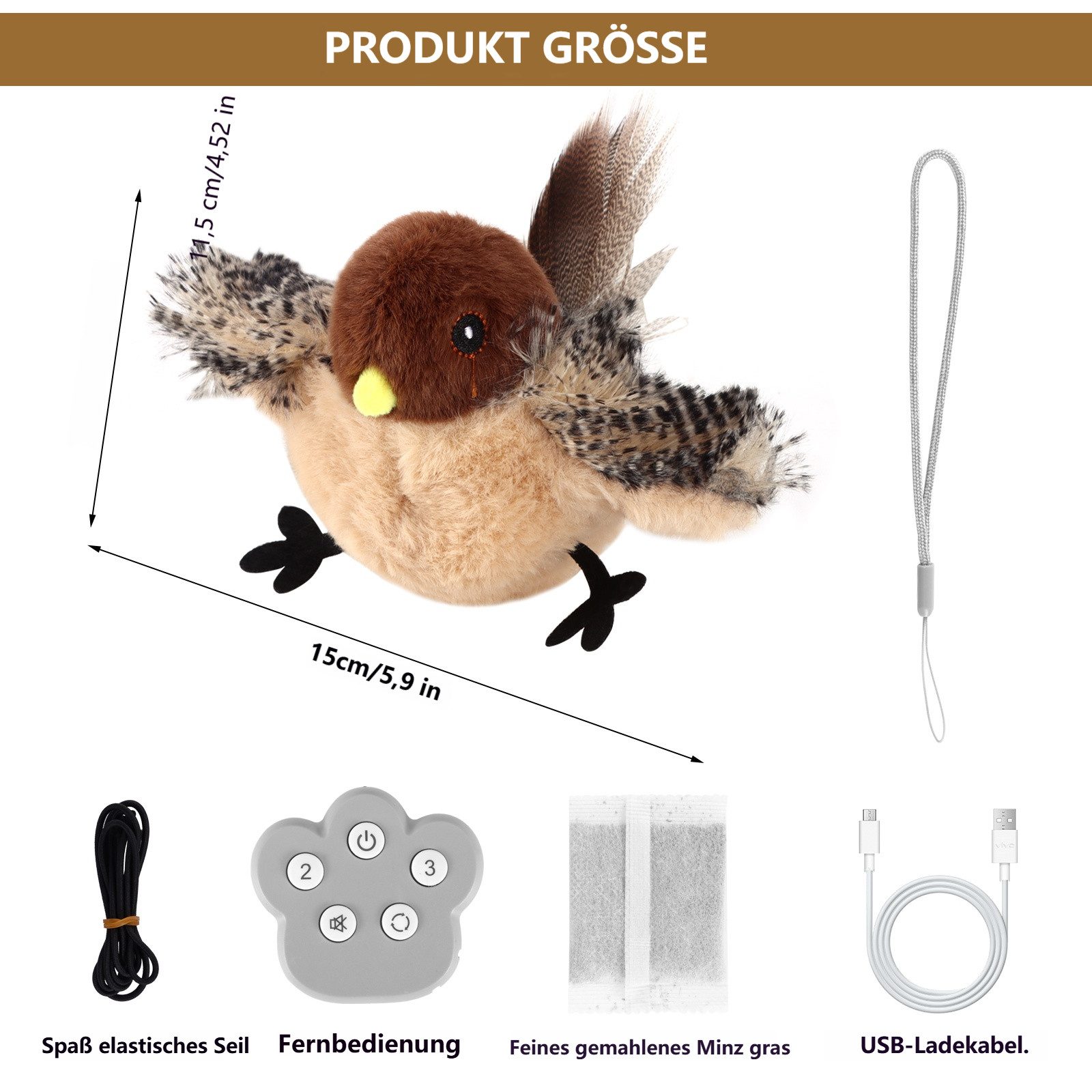 BlingBin Tierkuscheltier Katzenspielzeug Vogel mit Zwitschern, günstig online kaufen