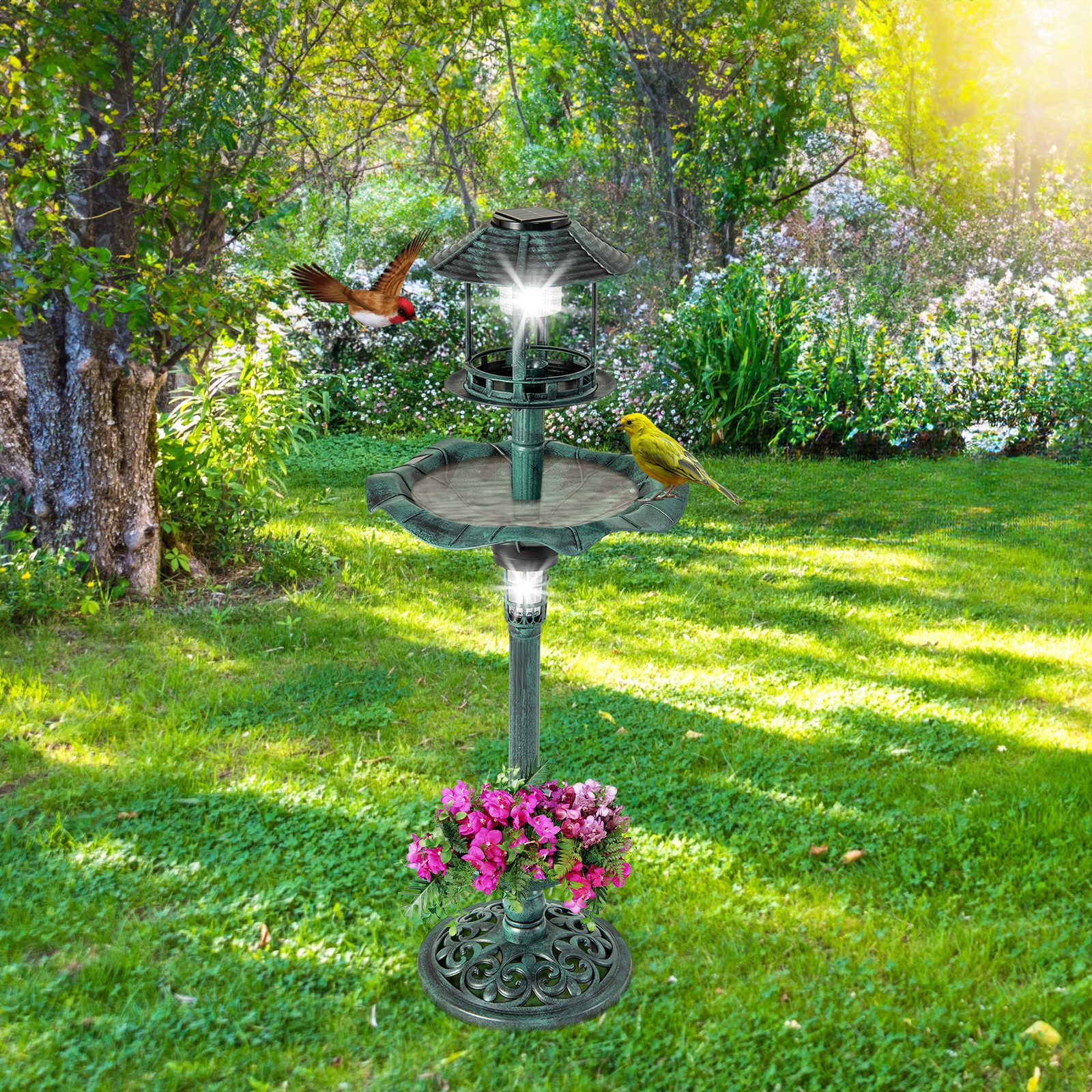 KOMFOTTEU Vogeltränke, Vogelbad mit Solarbetriebenen LED-Leuchten günstig online kaufen