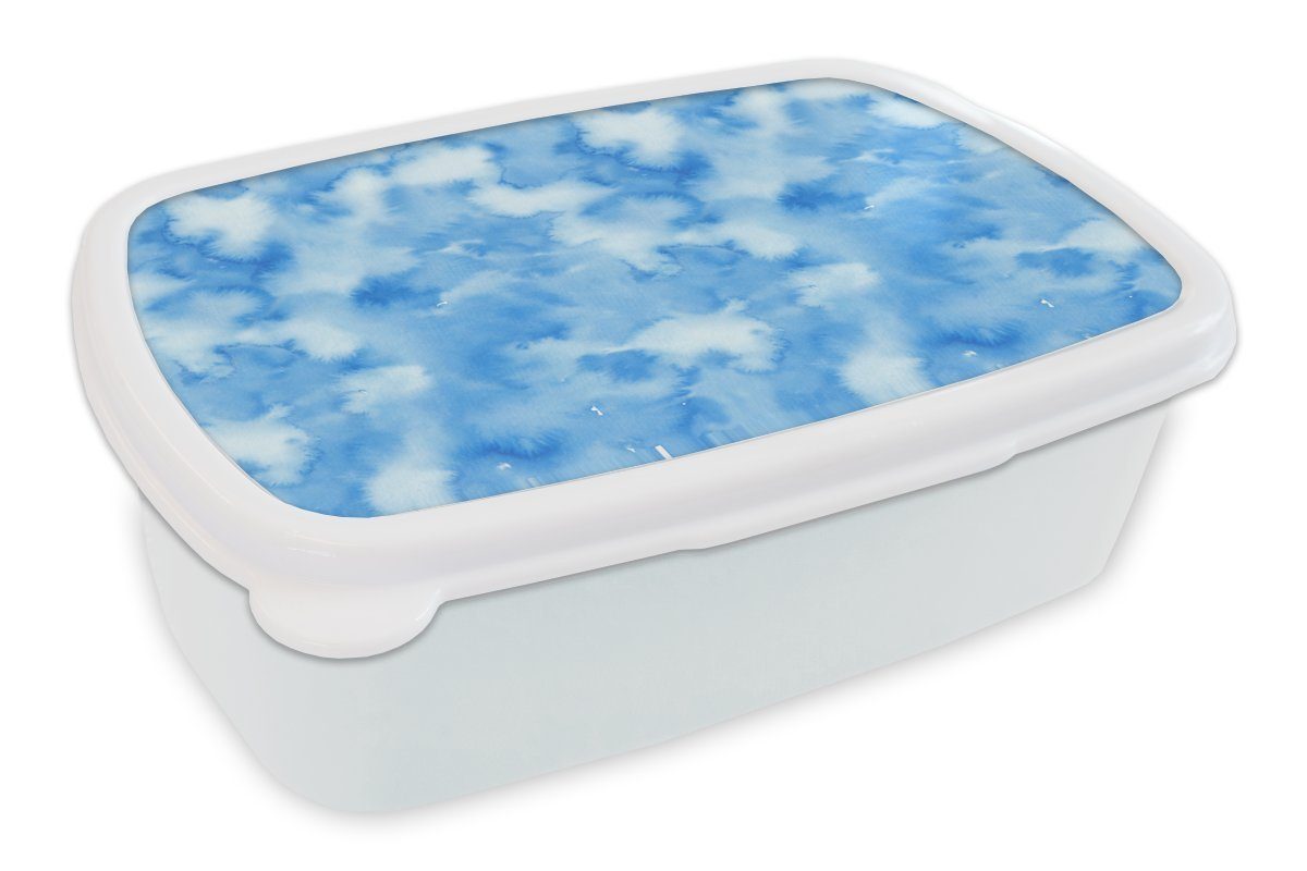 MuchoWow Lunchbox Aquarell - Abstrakt - Blau - Muster, Kunststoff, (2-tlg), Brotbox für Kinder und Erwachsene, Brotdose, für Jungs und Mädchen weiß