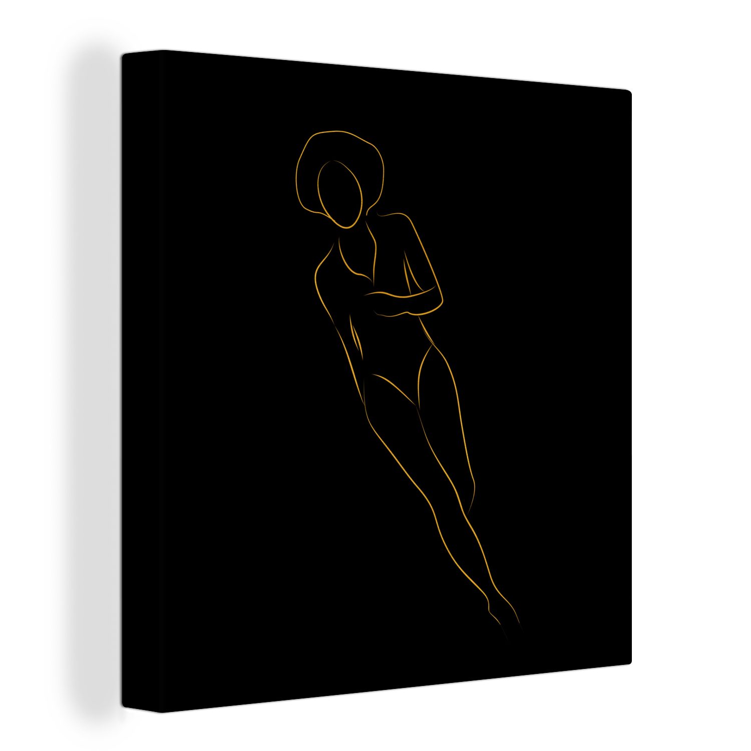 Frau - Strichzeichnung, Schwarz Gold Wohnzimmer Schlafzimmer Bilder für Leinwandbild - St), OneMillionCanvasses® - Leinwand (1