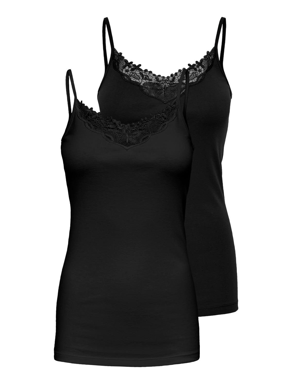 ONLY CARMAKOMA Spaghettitop CARLULU LACE SINGLET 2PACK CS JRS ZL (Packung, 2-tlg)