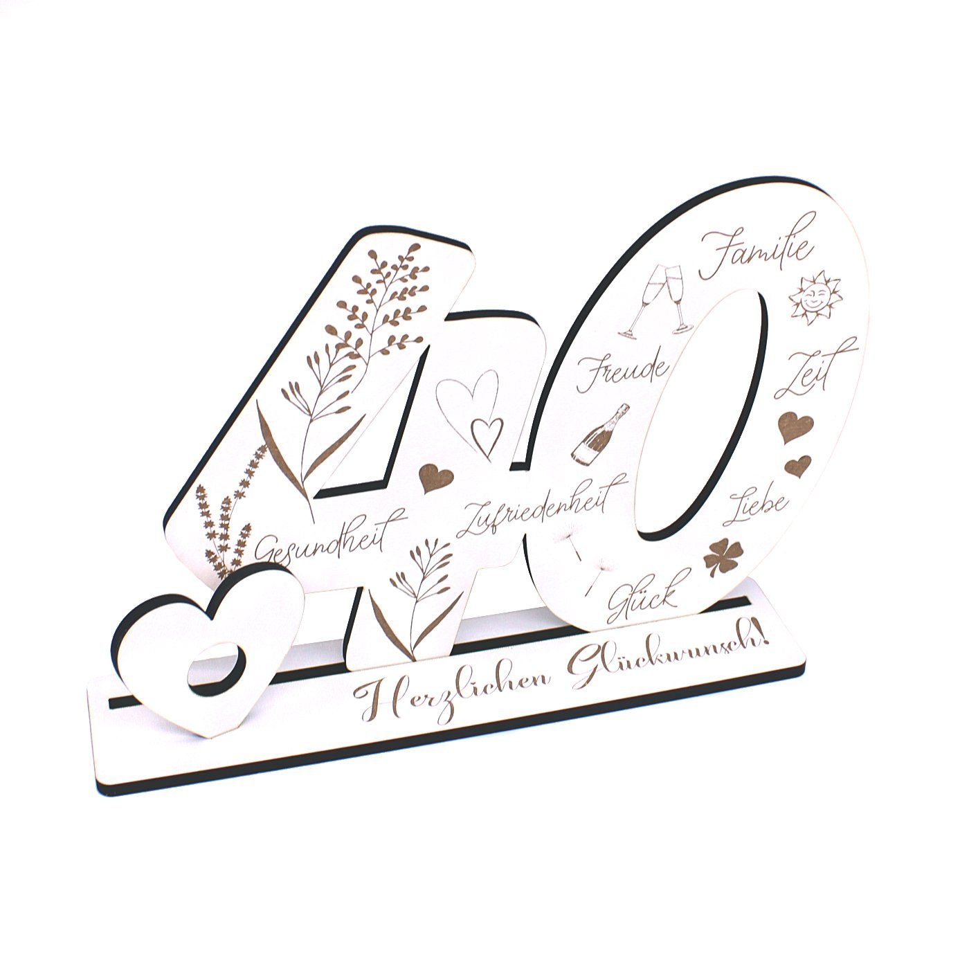 Dekolando Deko-Buchstaben Aufsteller Zahl 40 Geburtstag Herzlichen Glückwunsch Geldgeschenk (weiß, 3tlg), 17 x 24 cm