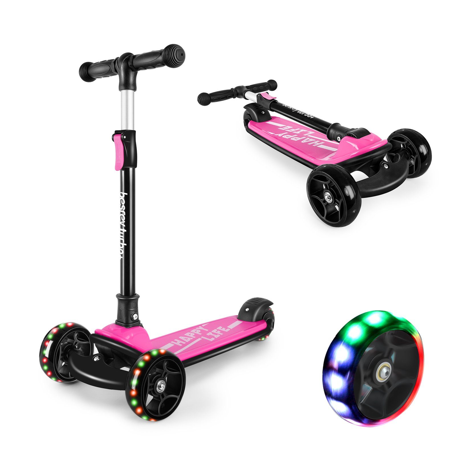 3-Räder Kinderroller Dreiradscooter LED PU Roller Scooter Aluminium Cityroller 
