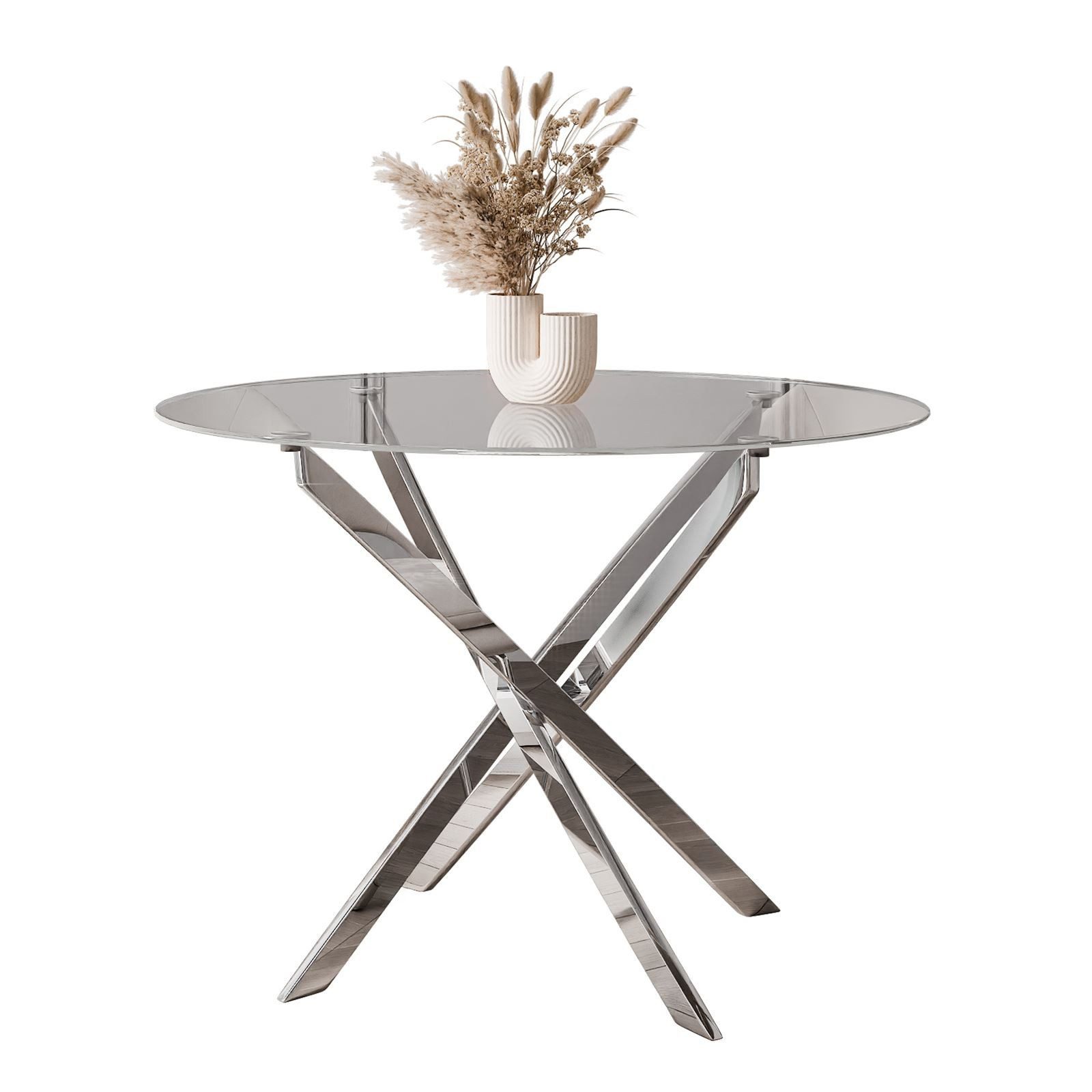 ALLHOUSE24 Esstisch LUMINA Ø90 cm mit gehärteter Glasplatte Runder Tisch (1 Tisch), Durchmesser: Ø90 cm