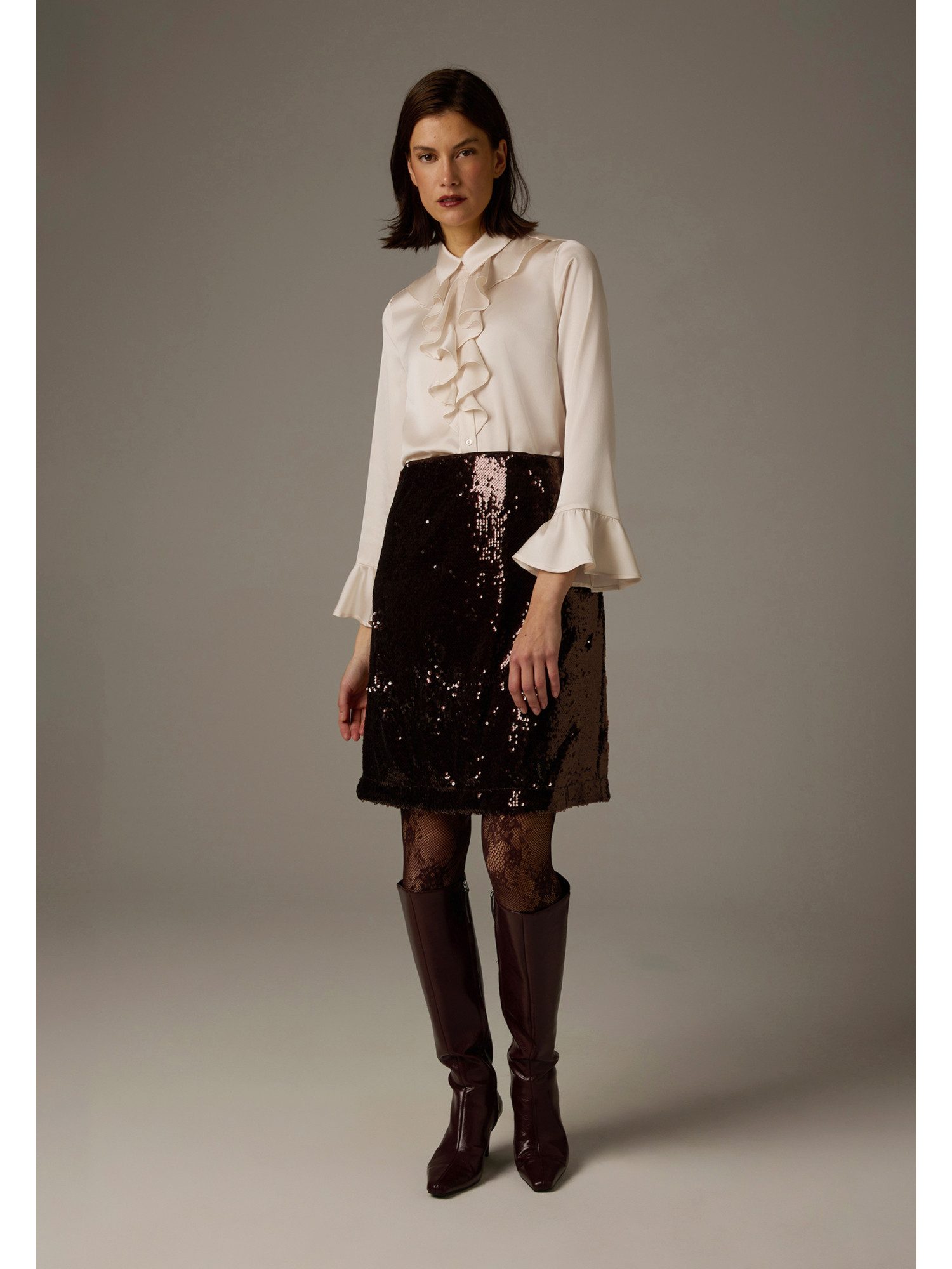 MORE&MORE Langarmbluse elegante Satinbluse, Rüschen günstig online kaufen