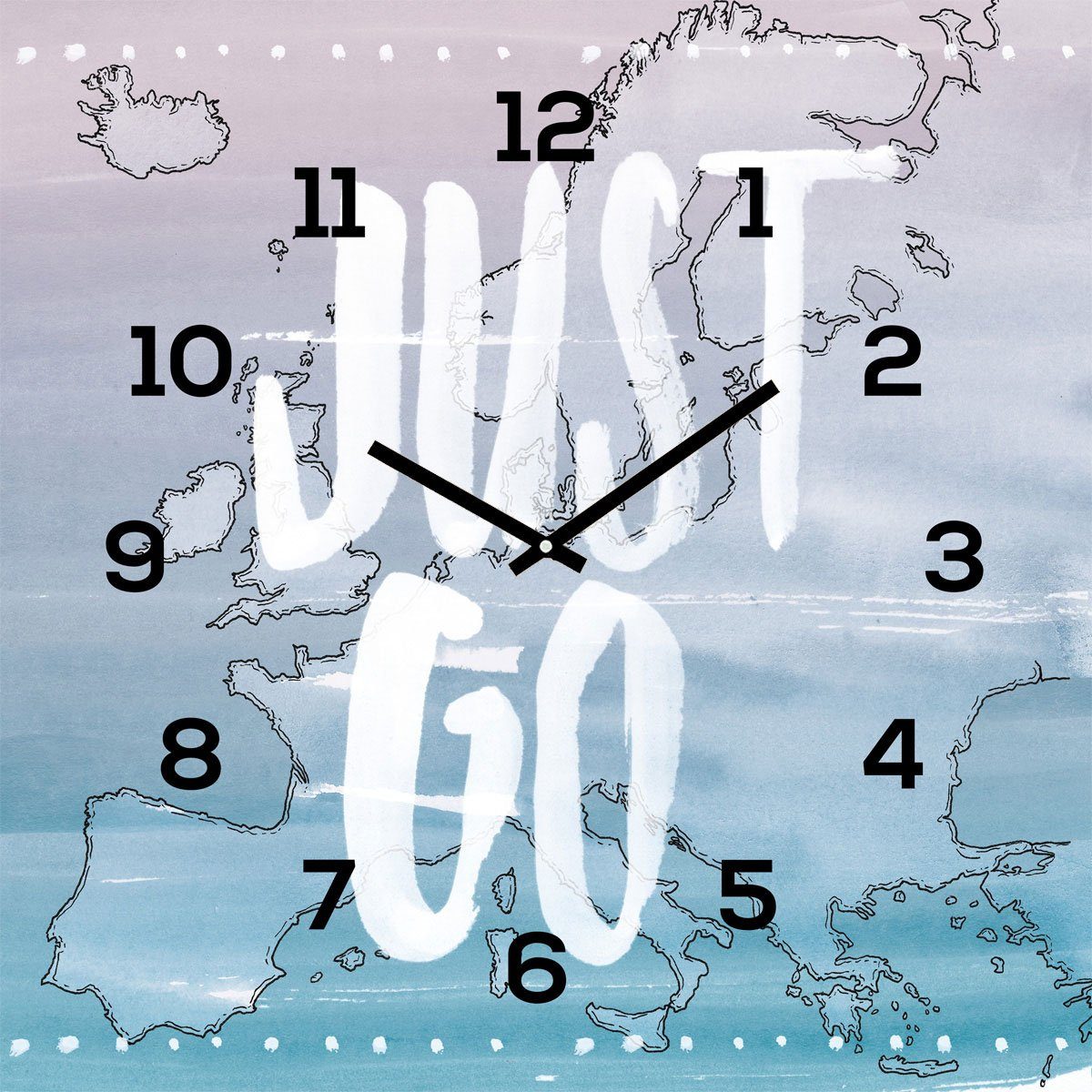 Glasbild Just Glas Levandeo® Wanduhr 30x30cm Go) Travel Uhr (levandeo Wanduhr Glasuhr