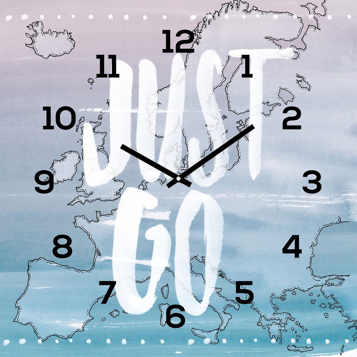 Levandeo® Wanduhr (levandeo Wanduhr Glas 30x30cm Glasuhr Uhr Glasbild Travel Just Go)