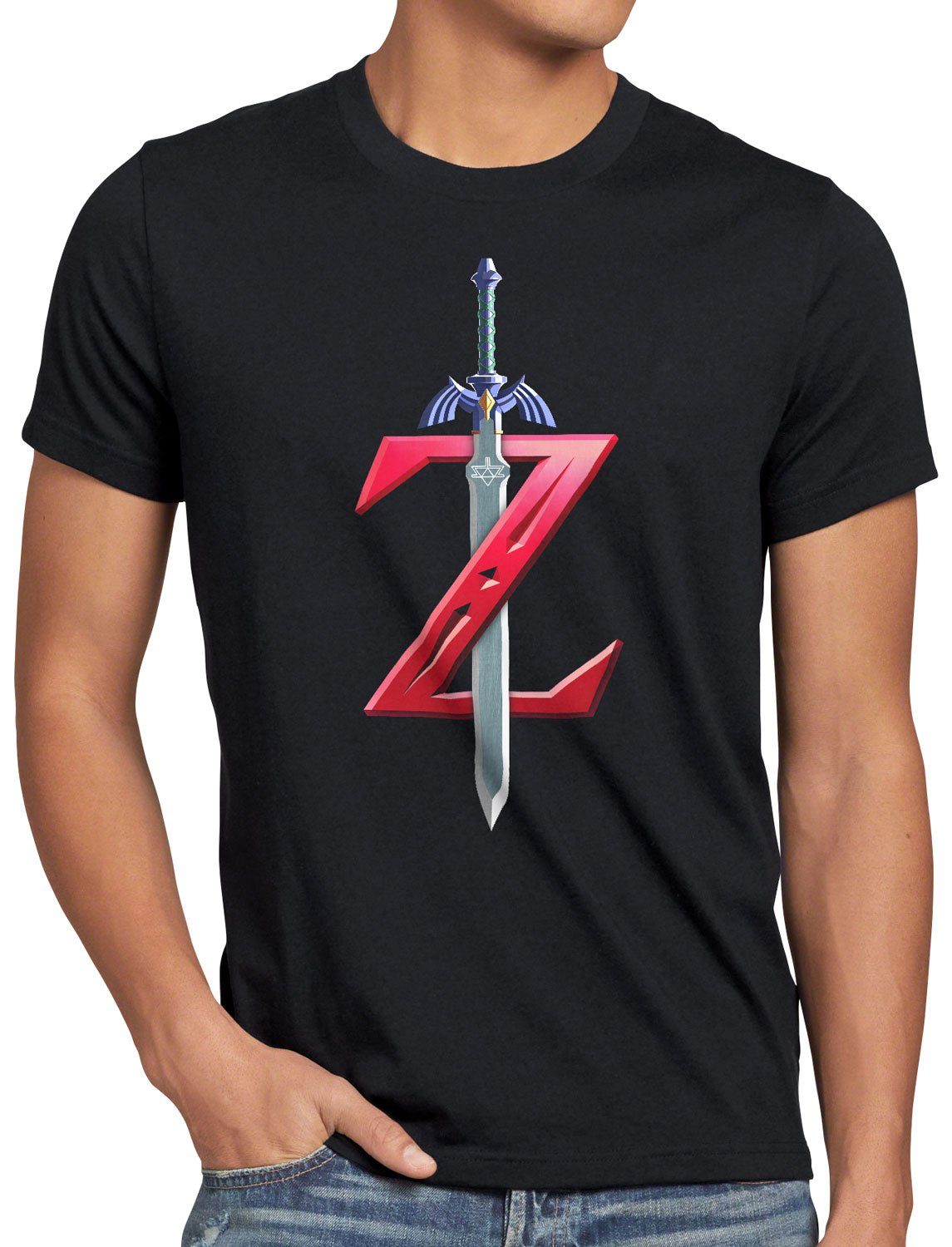 style3 Print-Shirt Herren T-Shirt Hyrule Schwert link ocarina zeld schwarz