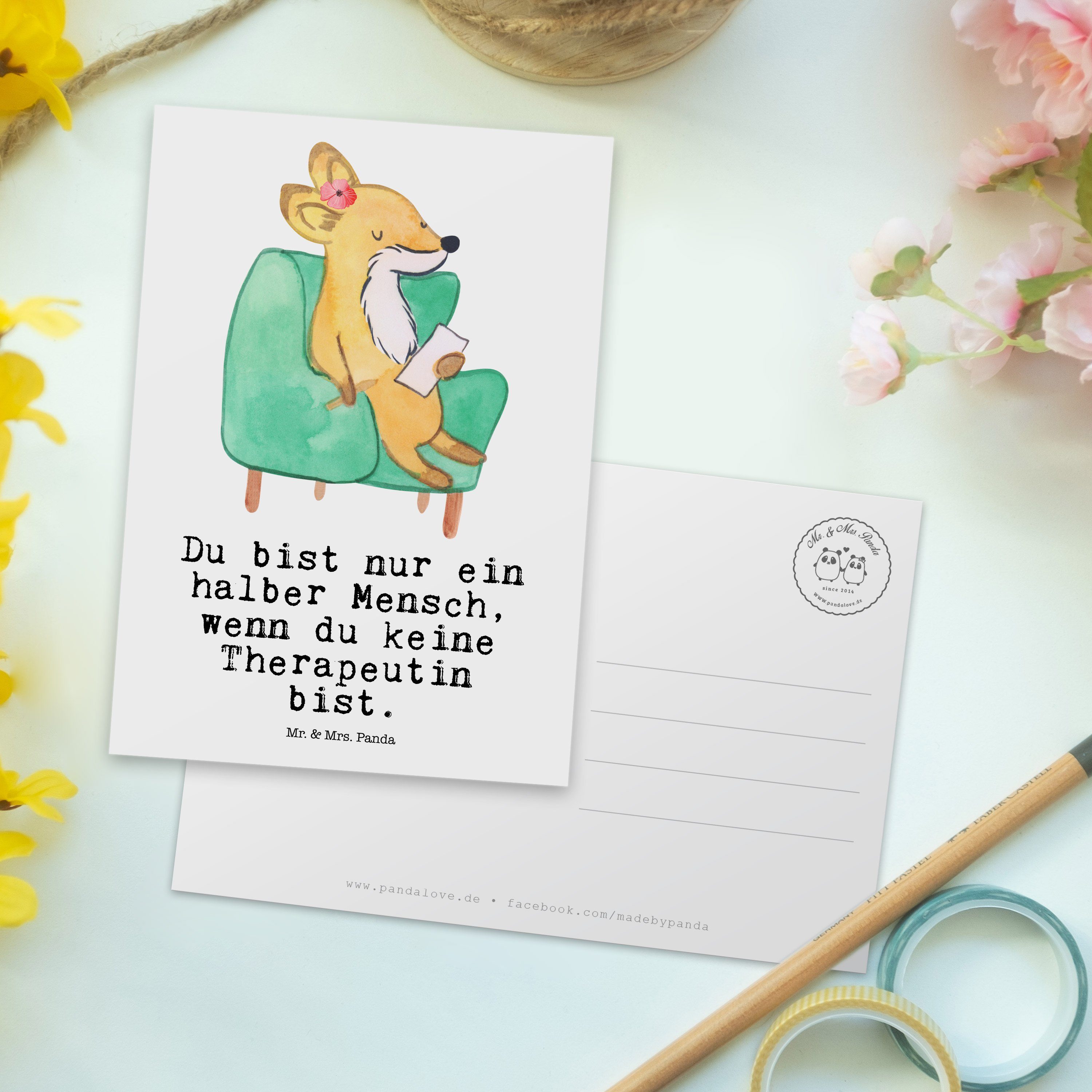 Dankeskarte, Therapeutin Firma, Weiß Geschenk, - Mrs. - Einladung Mr. mit Herz Panda & Postkarte
