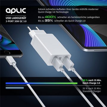 Aplic USB-Ladegerät (3000 mA, 3-Port Netzteil, Quick Charge 3.0, 2x USB Port + 1x QC 3.0 Port)