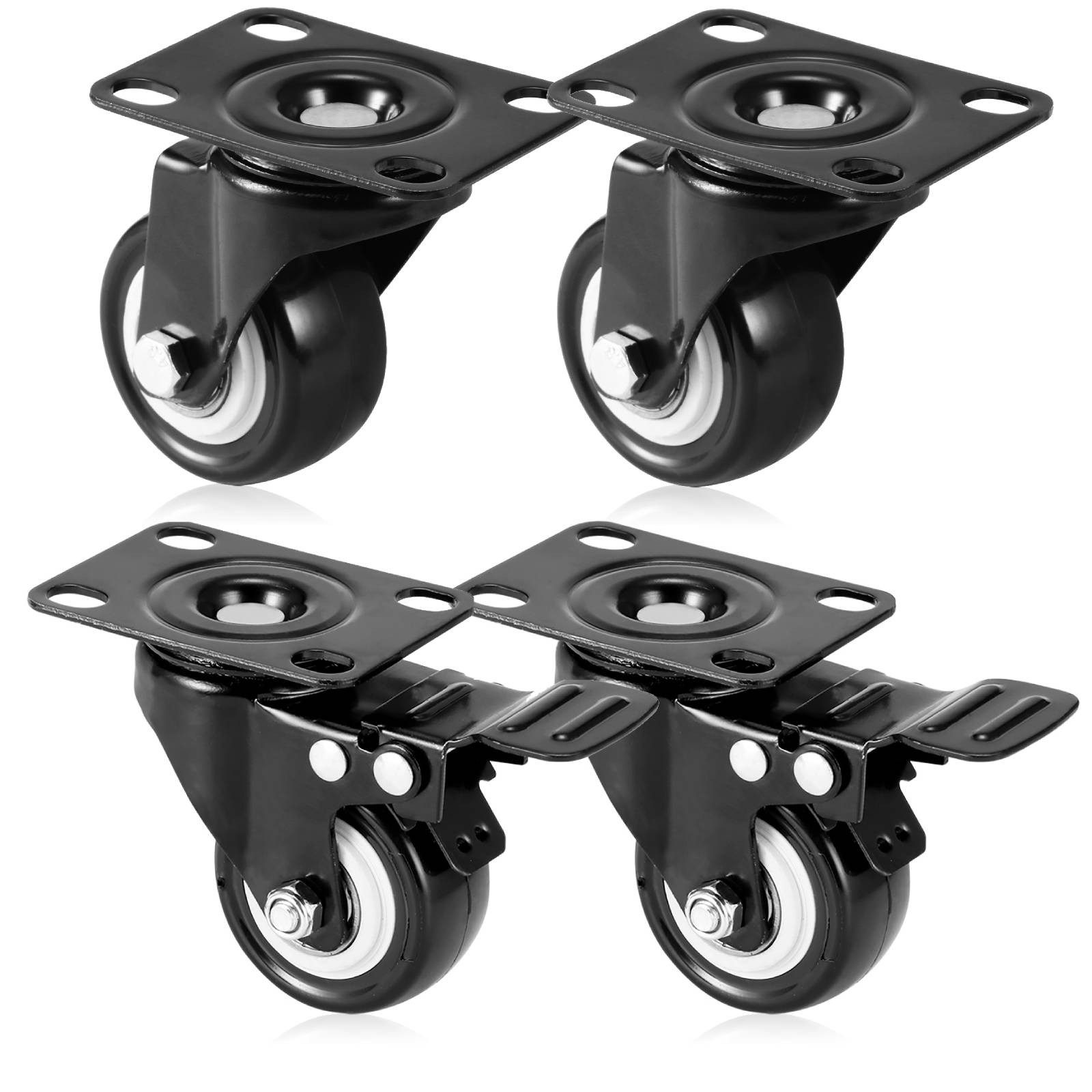 LEMLIT Schwerlastrolle 4 Stück 50 mm Möbelrollen, 360° Lenkrollen, 2 Mit Bremse, (4er Set, 4-St., Maximale Tragfähigkeit: 200 kg), 2 Ohne Bremse, Leise Laufend, Verschleißfest, Für Viele Bodenarten