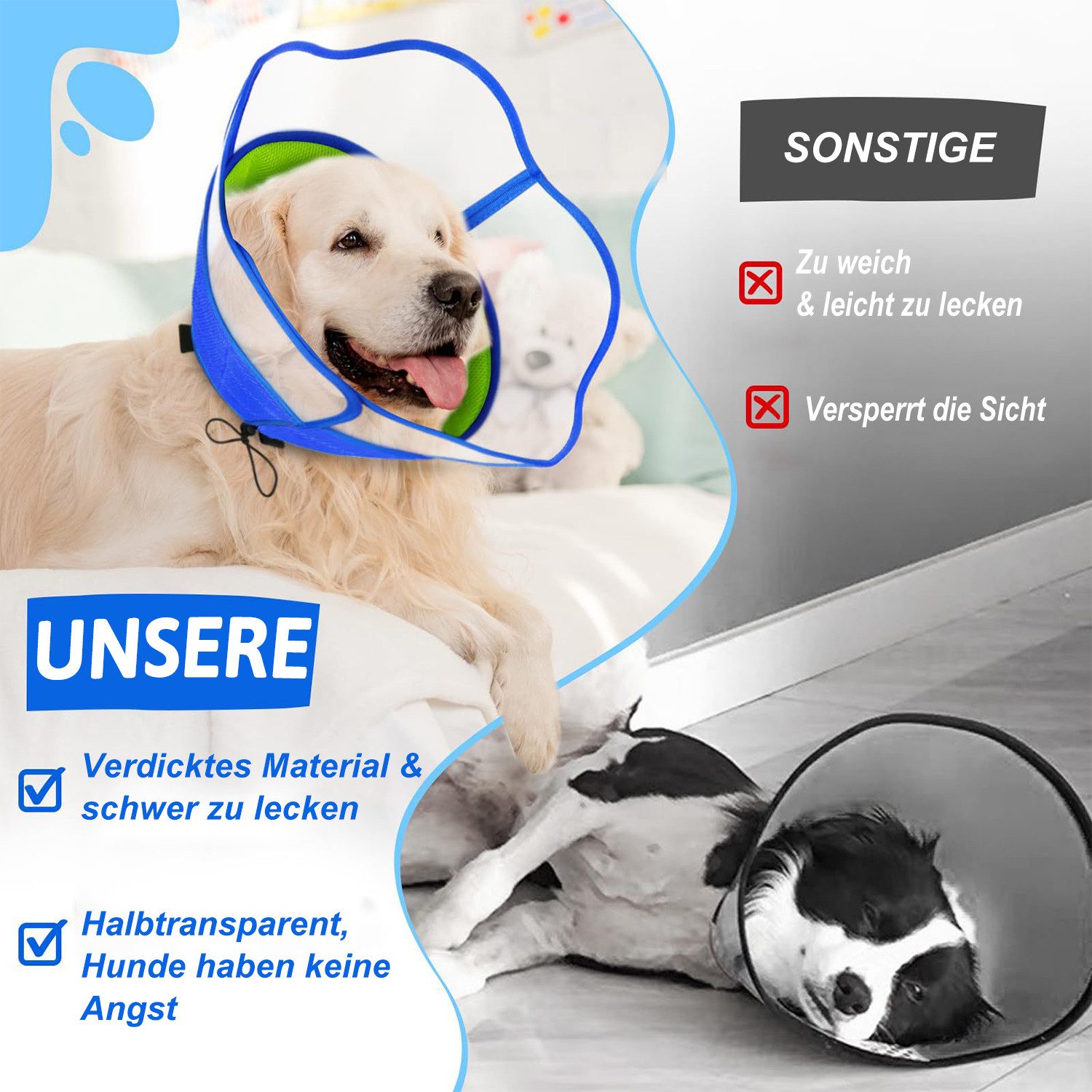 Refined Living Schutzkragen Halskrause Hund Weich, Schutzkragen Leckschutz Hund Einstellbarer, Atmungsaktive Vorbeugung von Biss- und Leckwunden, für Hunde & Katzen