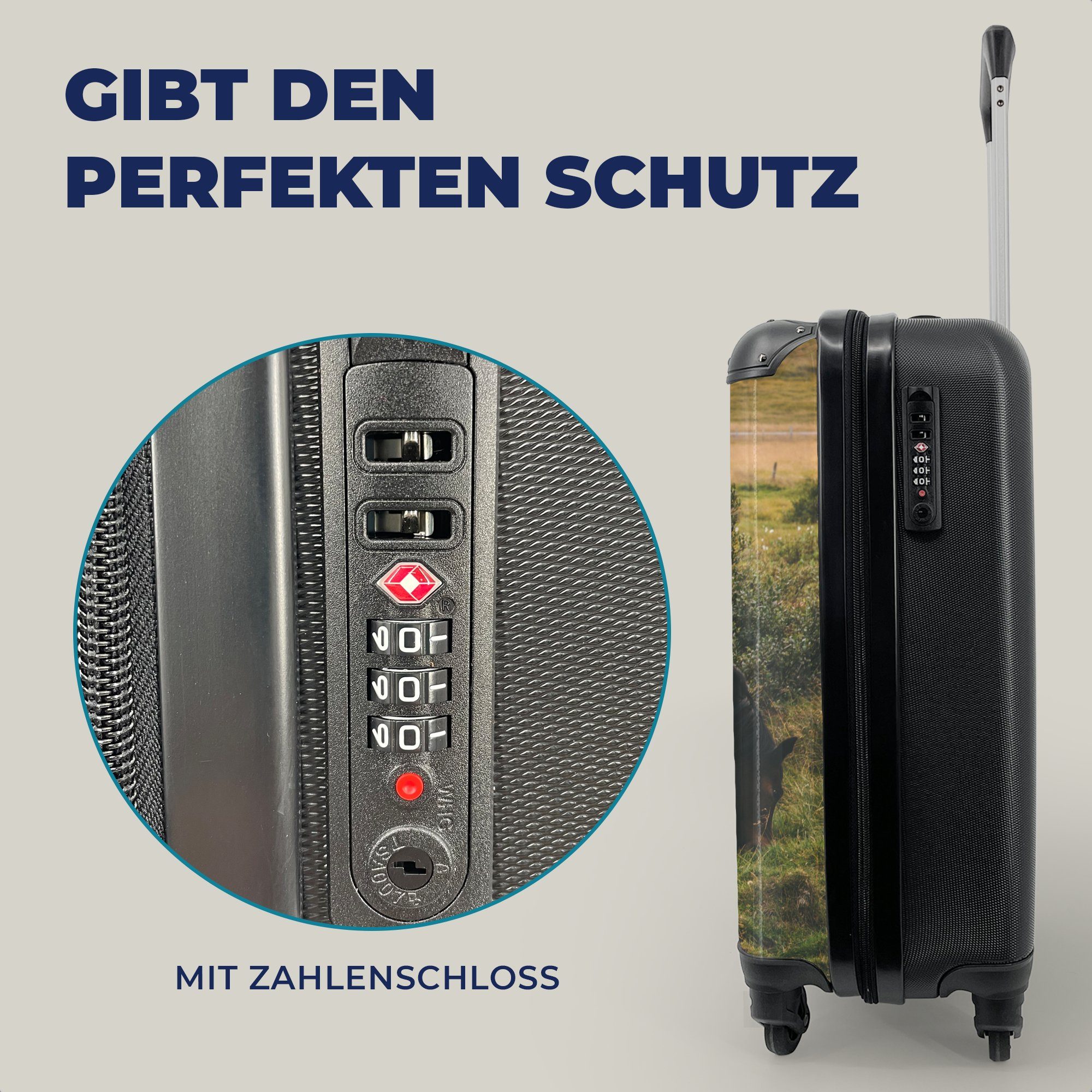 für Handgepäck Reisetasche Schwarz mit - MuchoWow Handgepäckkoffer Reisekoffer Rollen, Trolley, Ferien, rollen, Island, - Pferde 4