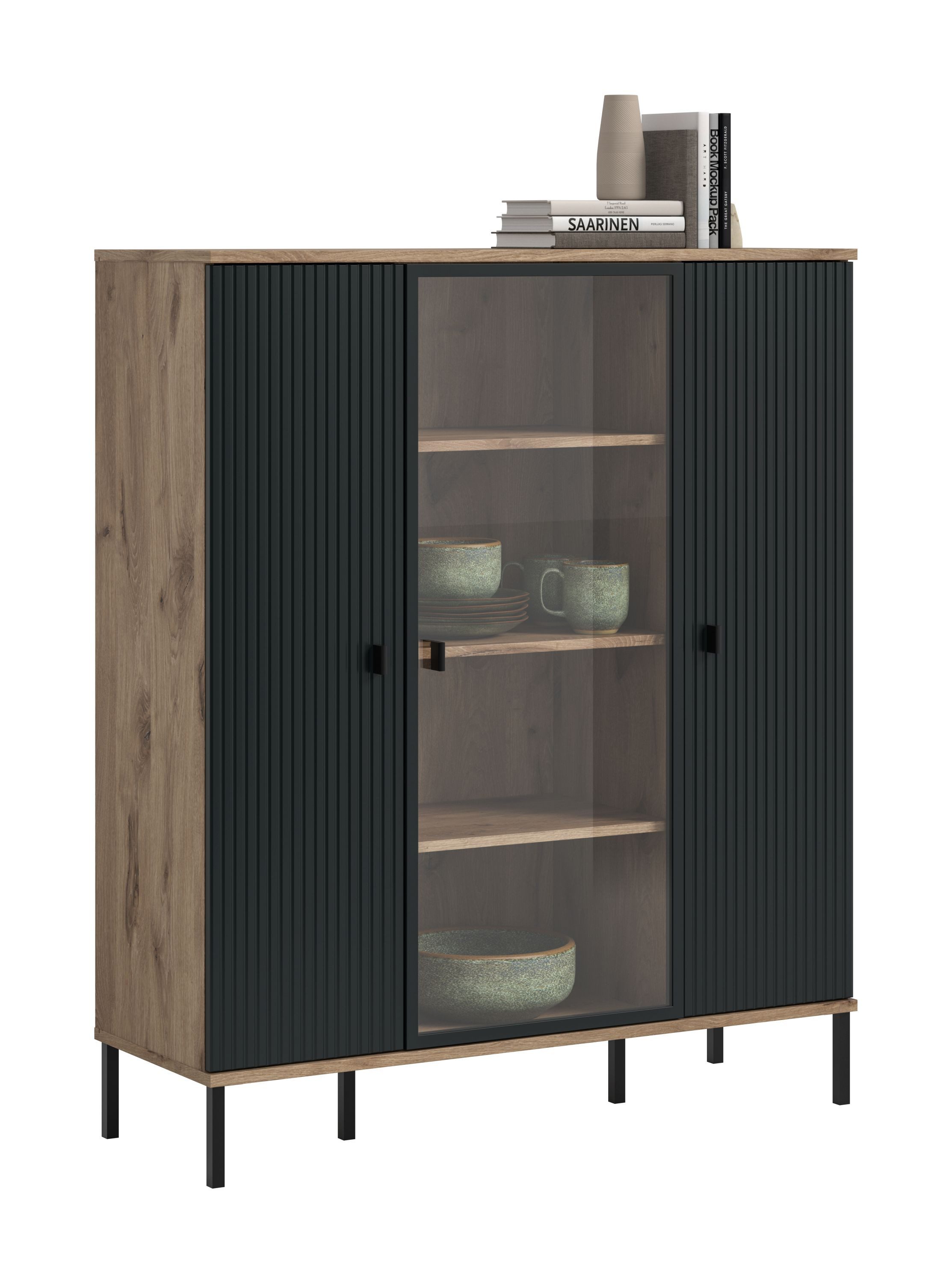 xonox.home Highboard, in Nox Oak Nachbildung/ schwarz tiefzieh B/H/T: 115x137x41 cm