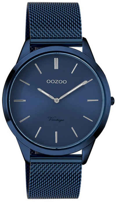 OOZOO Quarzuhr Oozoo Damen Armbanduhr blau, Damenuhr rund, mittel (ca. 38mm) Edelstahlarmband, Fashion-Style