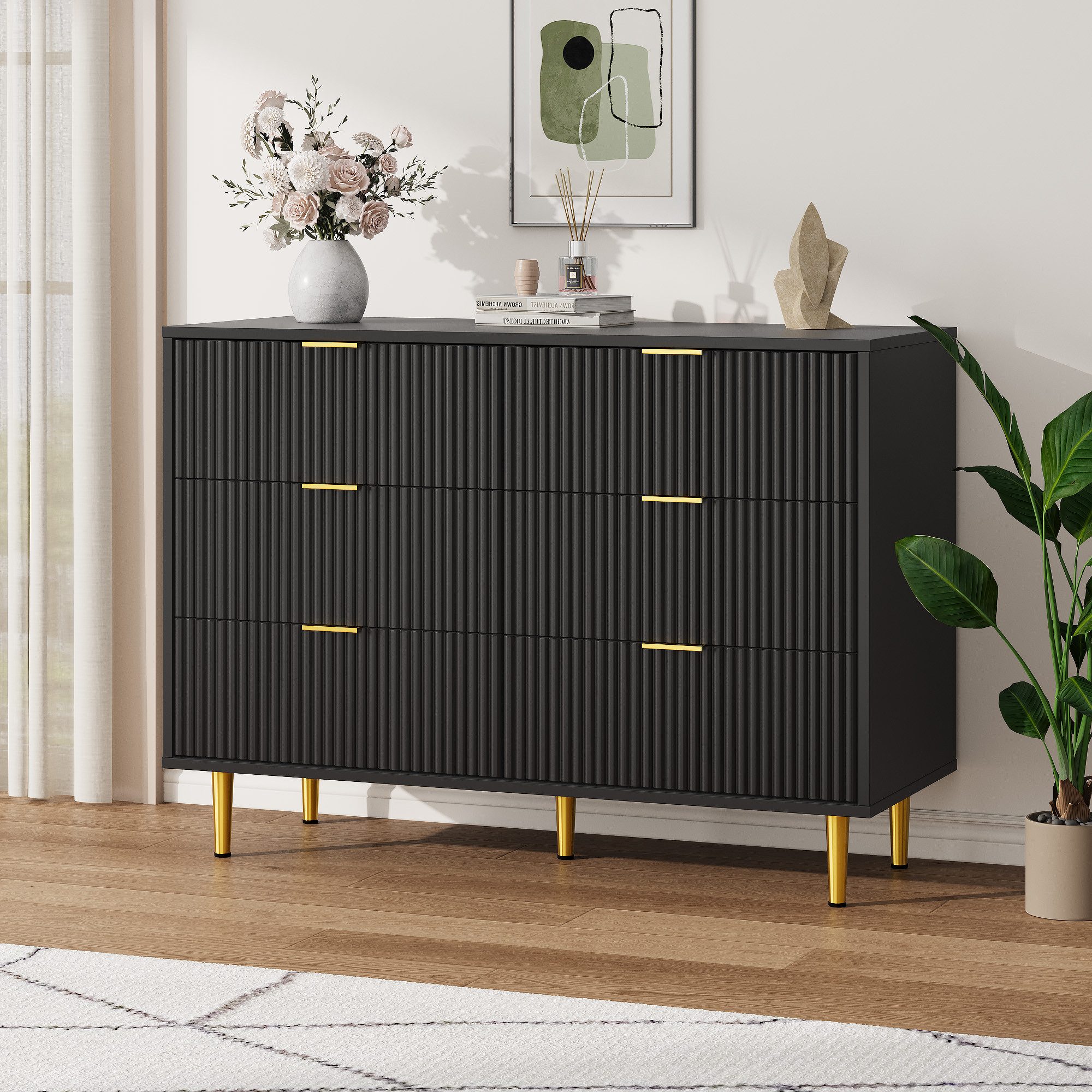 GarveeMore Kommode mit 3/ 4 / 6 Schubladen Sideboard Komodenschrank Schubladenschrank