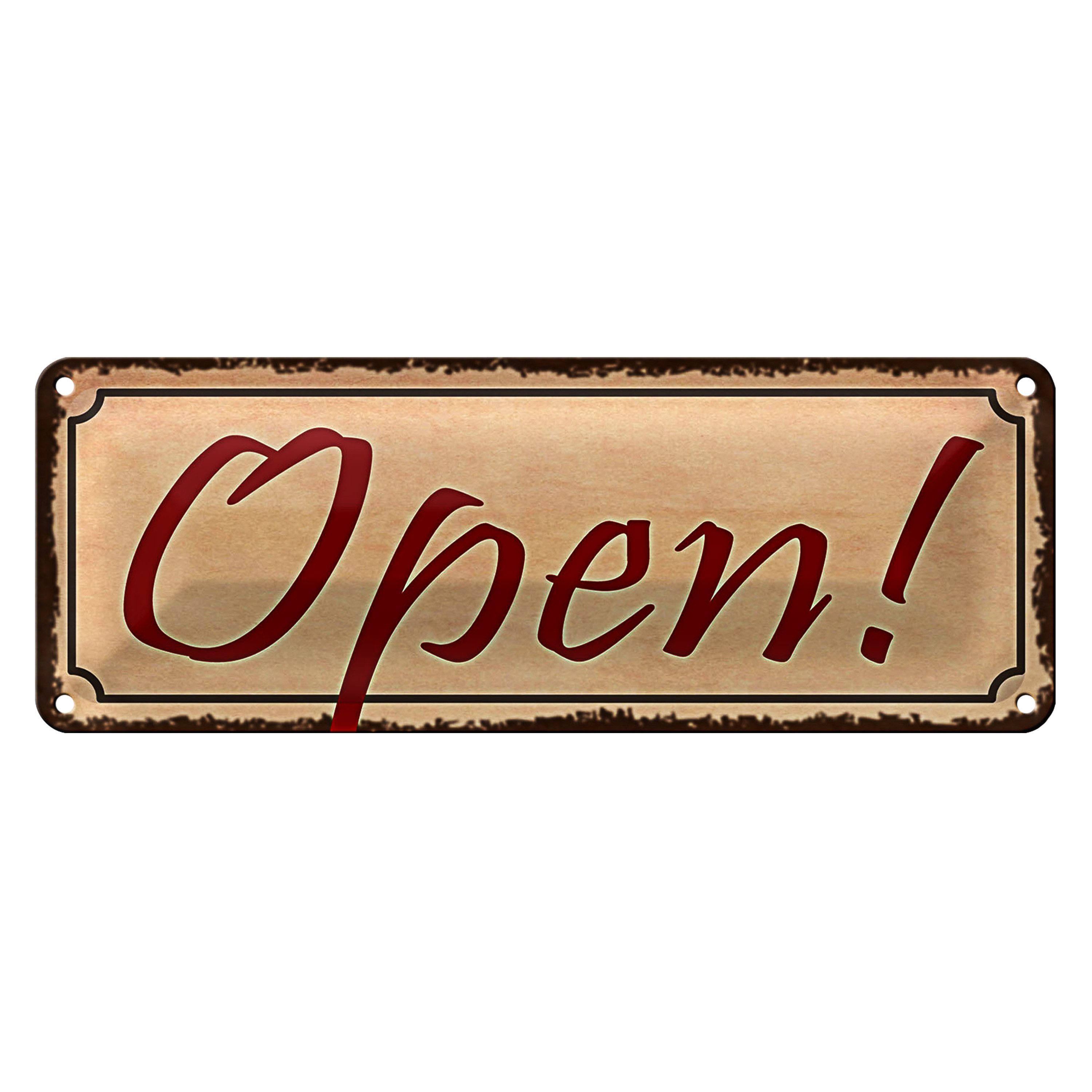 Roomando Metallschild Blechschild Hinweis 27x10cm Open beige Schild