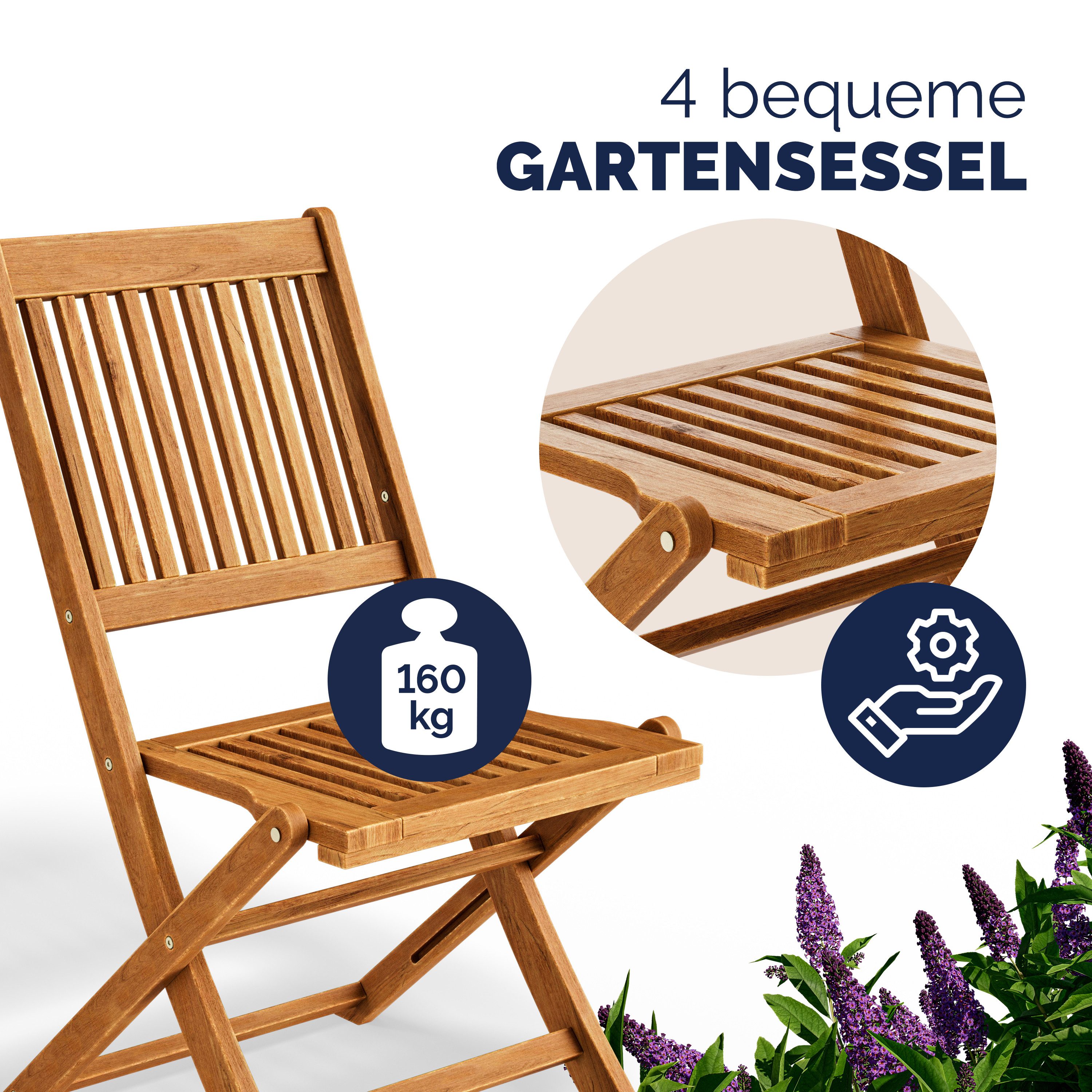 Casaria Garten-Essgruppe, (5-tlg), Gartenmöbel Set FSC®-zertifiziert Neues Modell 2026 1Tisch & 4 Stühle