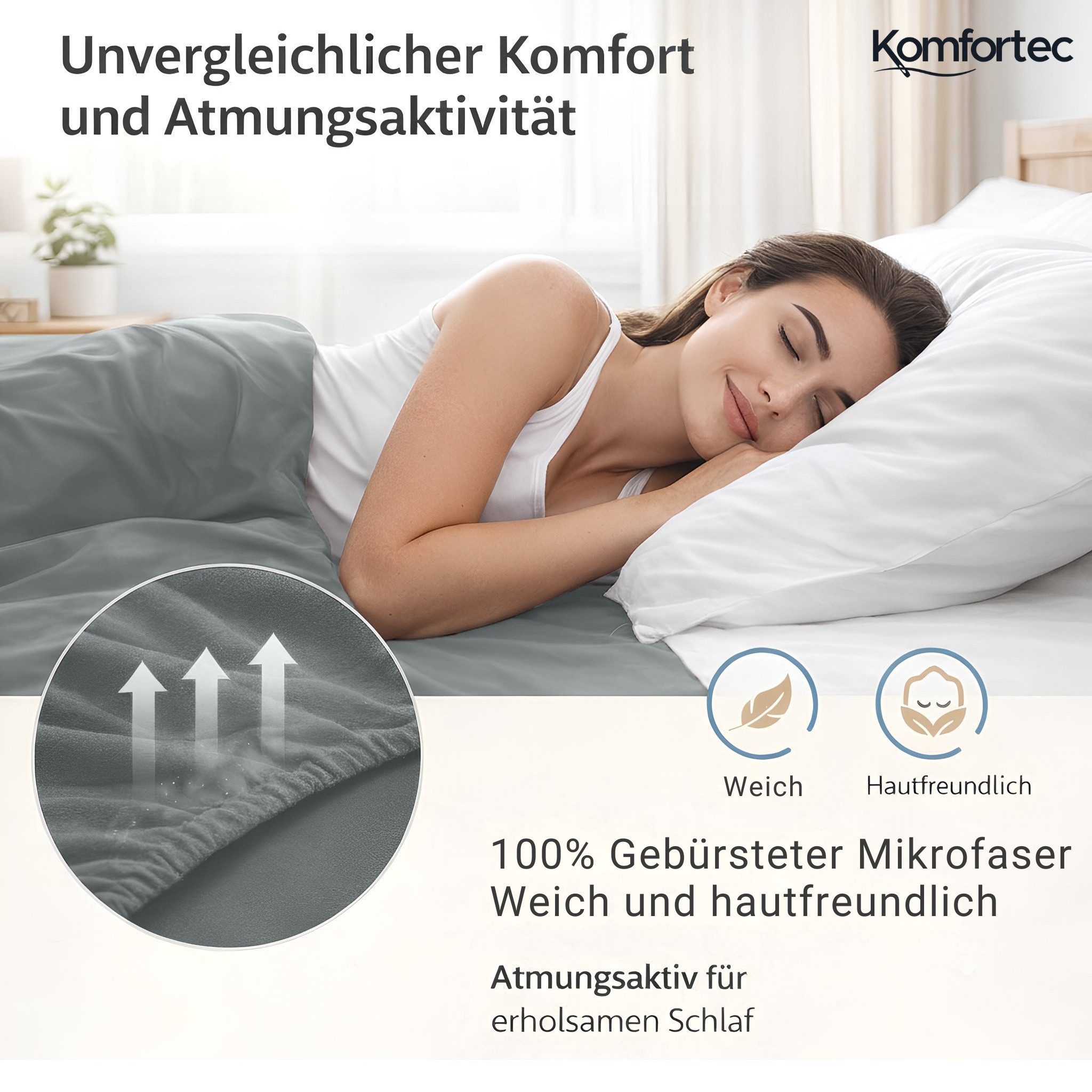 Komfortec Spannbettlaken Boxspringbett bis 15cm - 30cm Matratzenhöhe, Mikrofaser, Gummizug: Rundum, (1 Stück), 140x200 cm, Grau – Bild 3 von 5