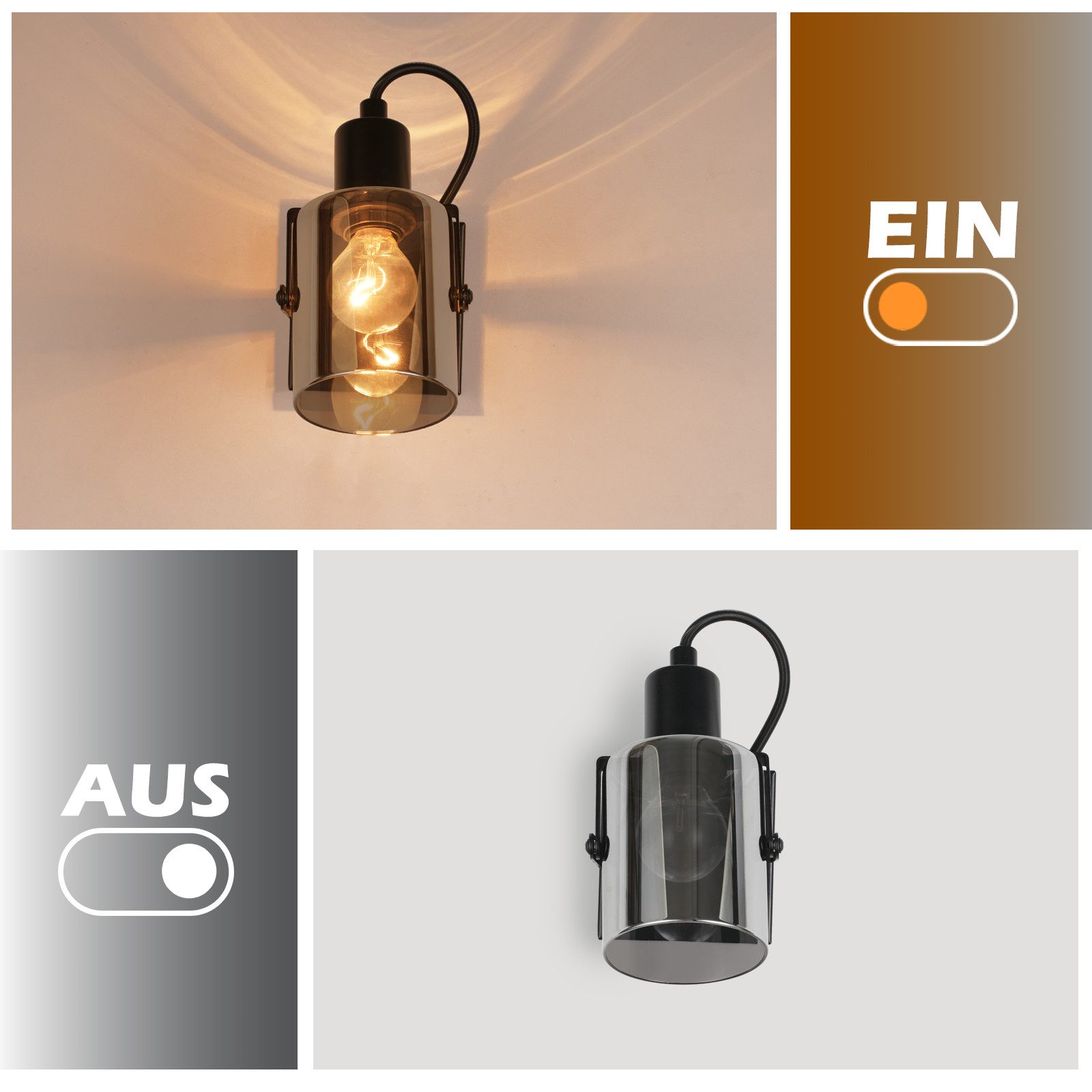 ZMH Deckenstrahler 1 Flammig - Retro Rauchgrau Glas E14 Deckenlampe Schlafzimmer Flur, Max. 40W, ohne Leuchtmittel