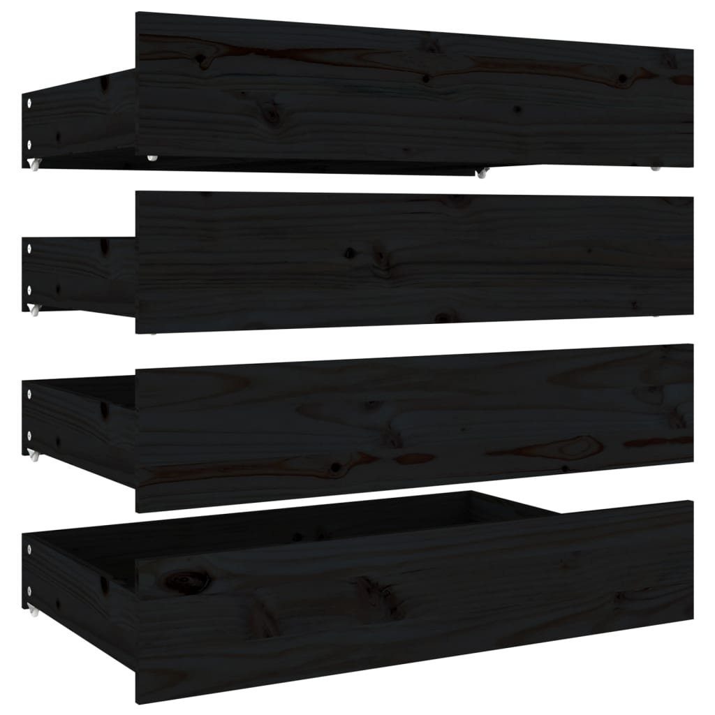vidaXL Bett Bettschubladen 4 Stk. Schwarz Massivholz Kiefer