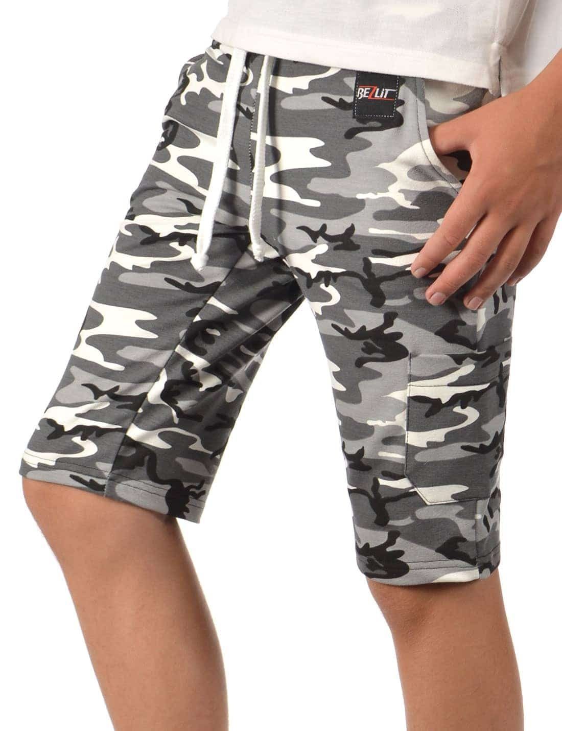 Uni BEZLIT Cargoshorts Camouflage Jungen Grau Stoff Kinder Shorts (1-tlg) Camouflage Casual