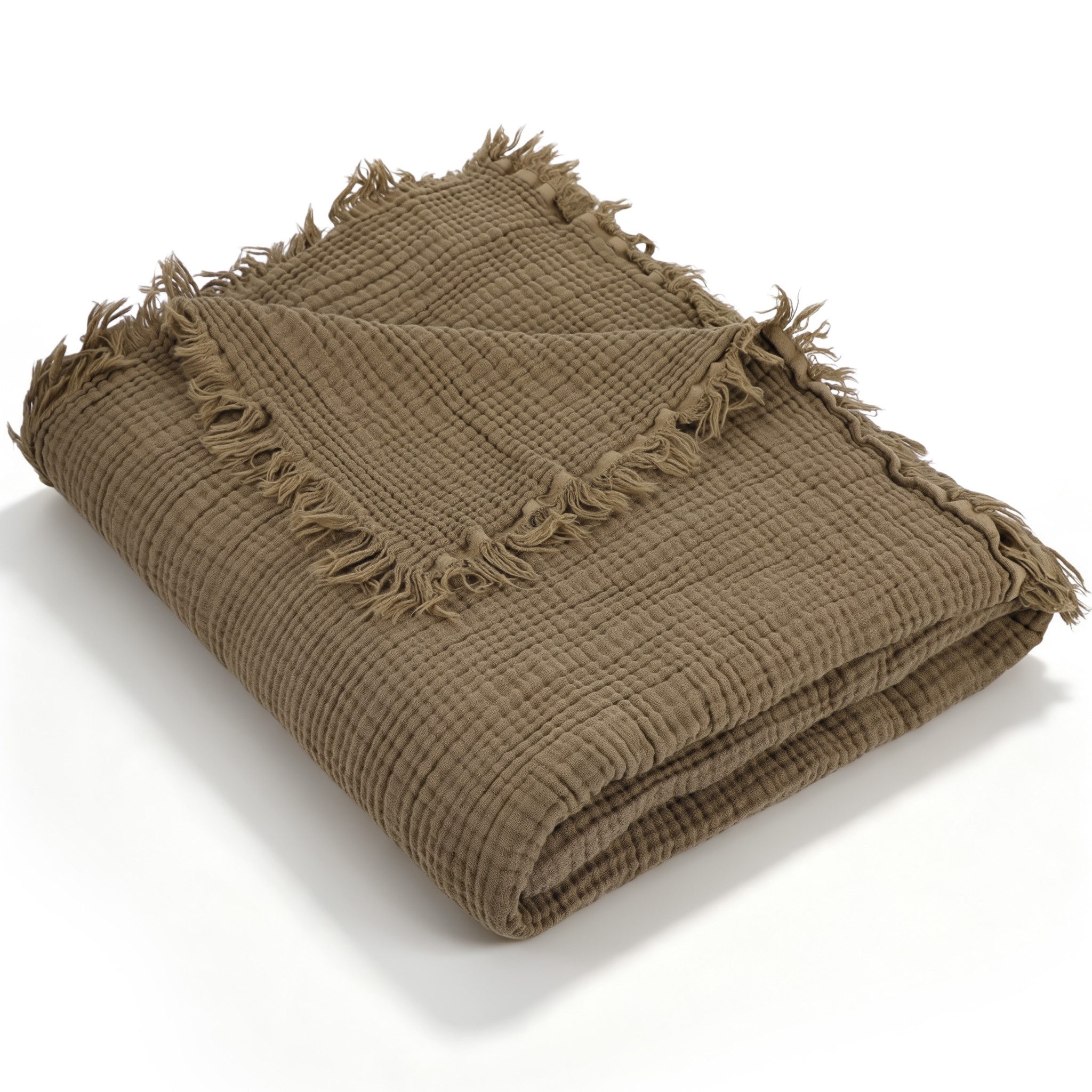 BlingBin Tagesdecke Musselin-Decke, 100% Baumwolldecke Erdbraun, 150x200 cm, Rustikale Decke für Couch, Sofa, Stuhl, Bett
