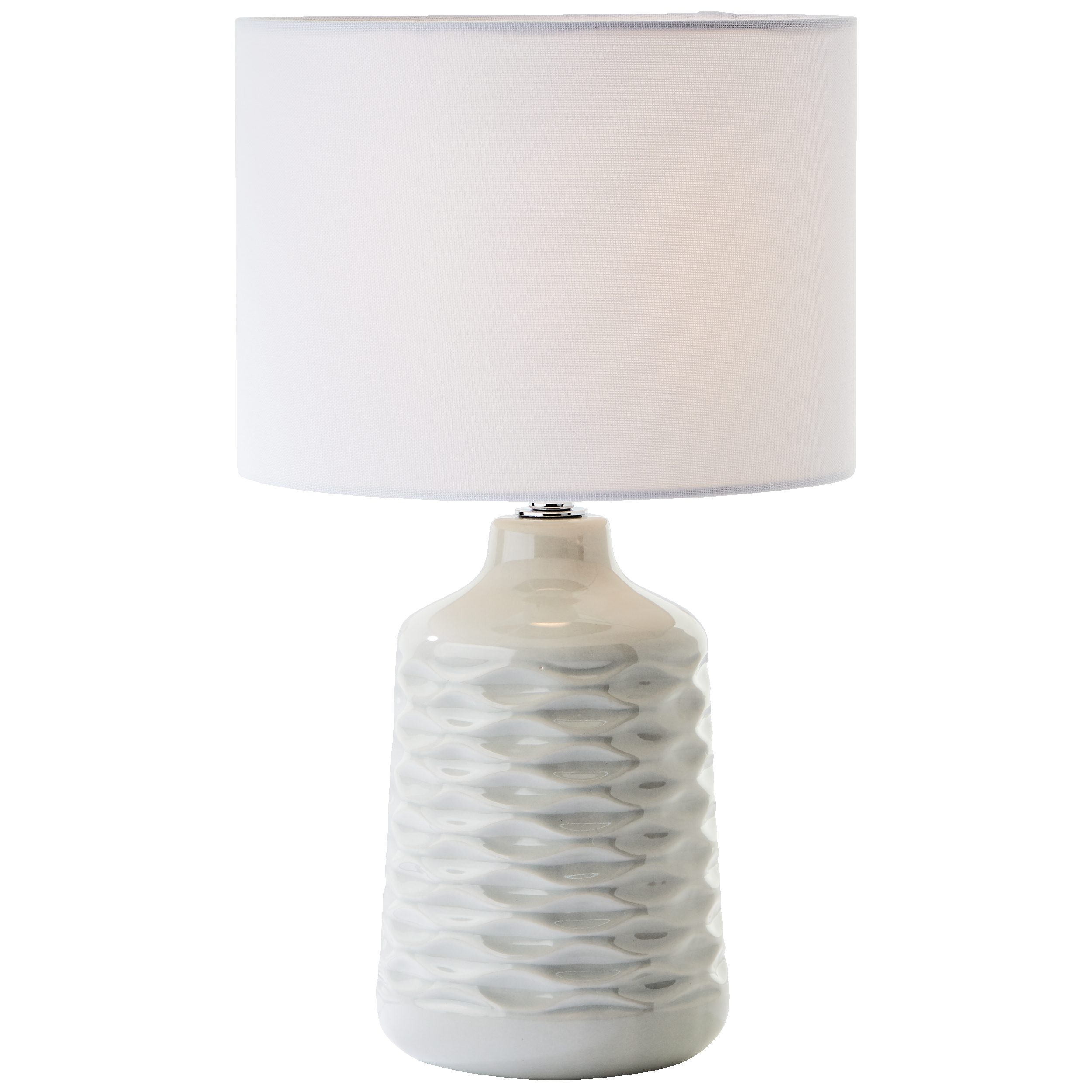 Lightbox Tischleuchte, ohne Leuchtmittel, graue Keramik Tischlampe weißem Stoffschirm - 42 cm Höhe - E14 Fassung
