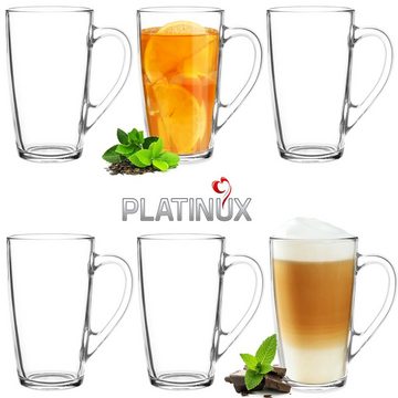 PLATINUX Latte-Macchiato-Glas Teegläser mit Griff, Glas, 320ml (max. 400ml) Eisteeglas Trinkglas Kaffeegläser Latte Macchiato