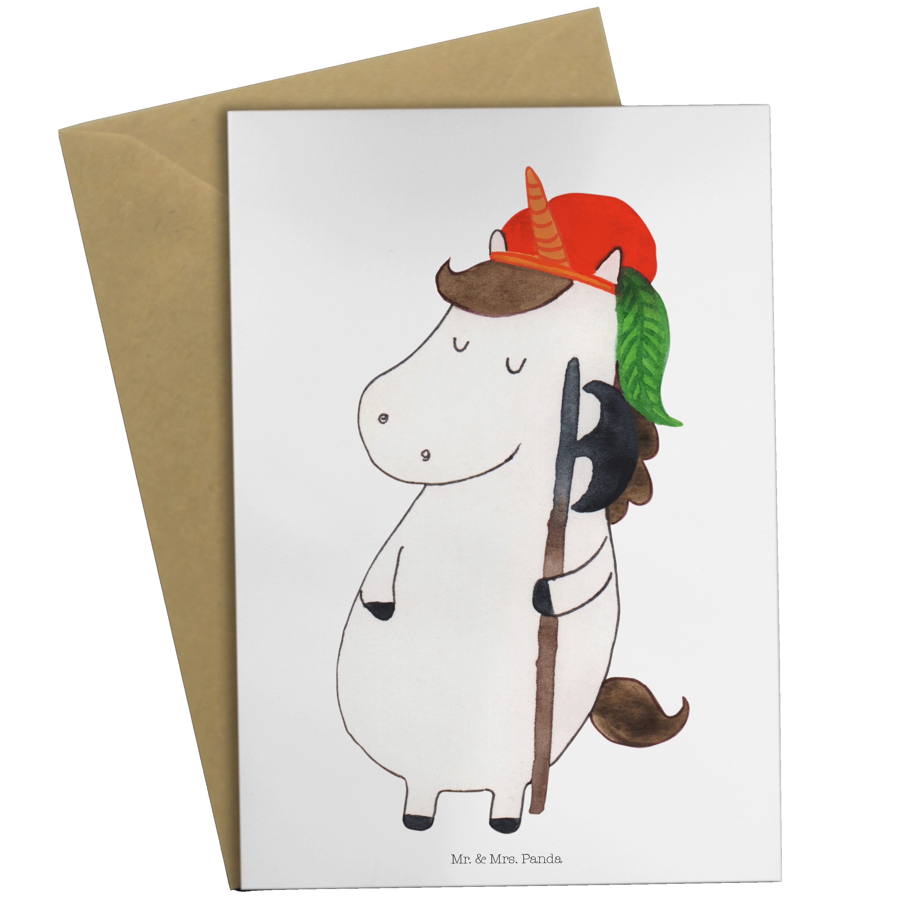 Mr. & Mrs. Panda Grußkarte Einhorn Bube - Weiß - Geschenk, Einladungskarte, Unicorn, Glückwunsch