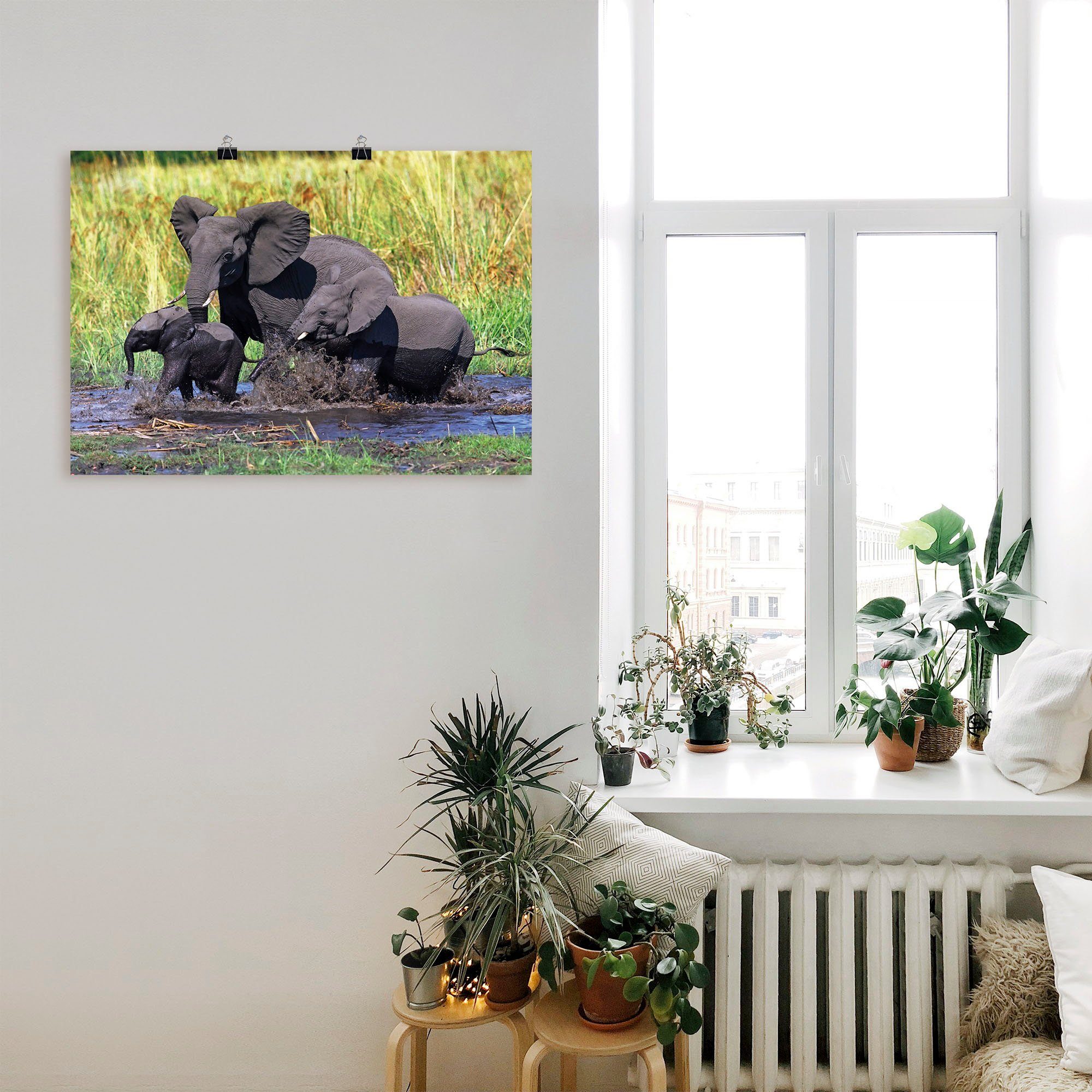 Wandbild als Leinwandbild, oder Größen Wandaufkleber Alubild, Poster Elefantenfamilie, versch. (1 in St), Artland Wildtiere