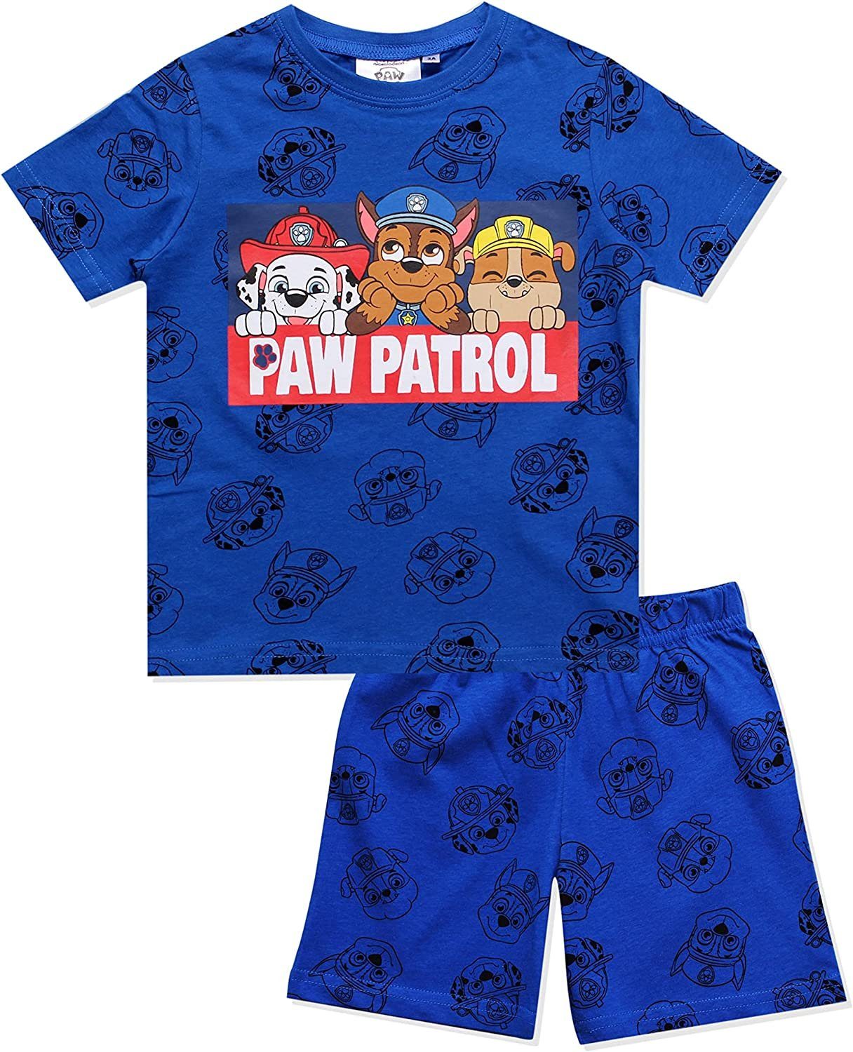 PAW PATROL Pyjama PAW PATROL Kinder Pyjama Shorty Schlafanzug Jungen und Mädchen Blau und Grau Gr. 98 104 110 116 128 - 2 3 4 5 6 7 8 910 Jahre Dunkelblau