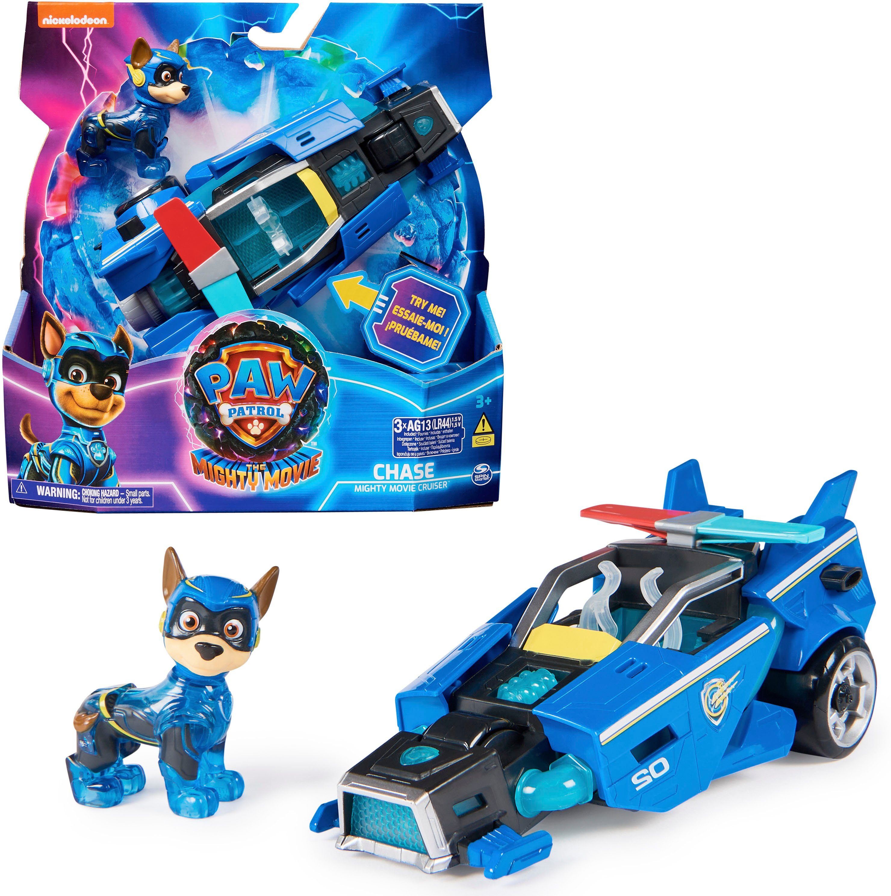 Spin Master Spielzeug-Auto Paw Patrol - Movie II - Basic Themed Vehicles Chase, Polizeiauto mit Welpenfigur, Licht- und Soundeffekt