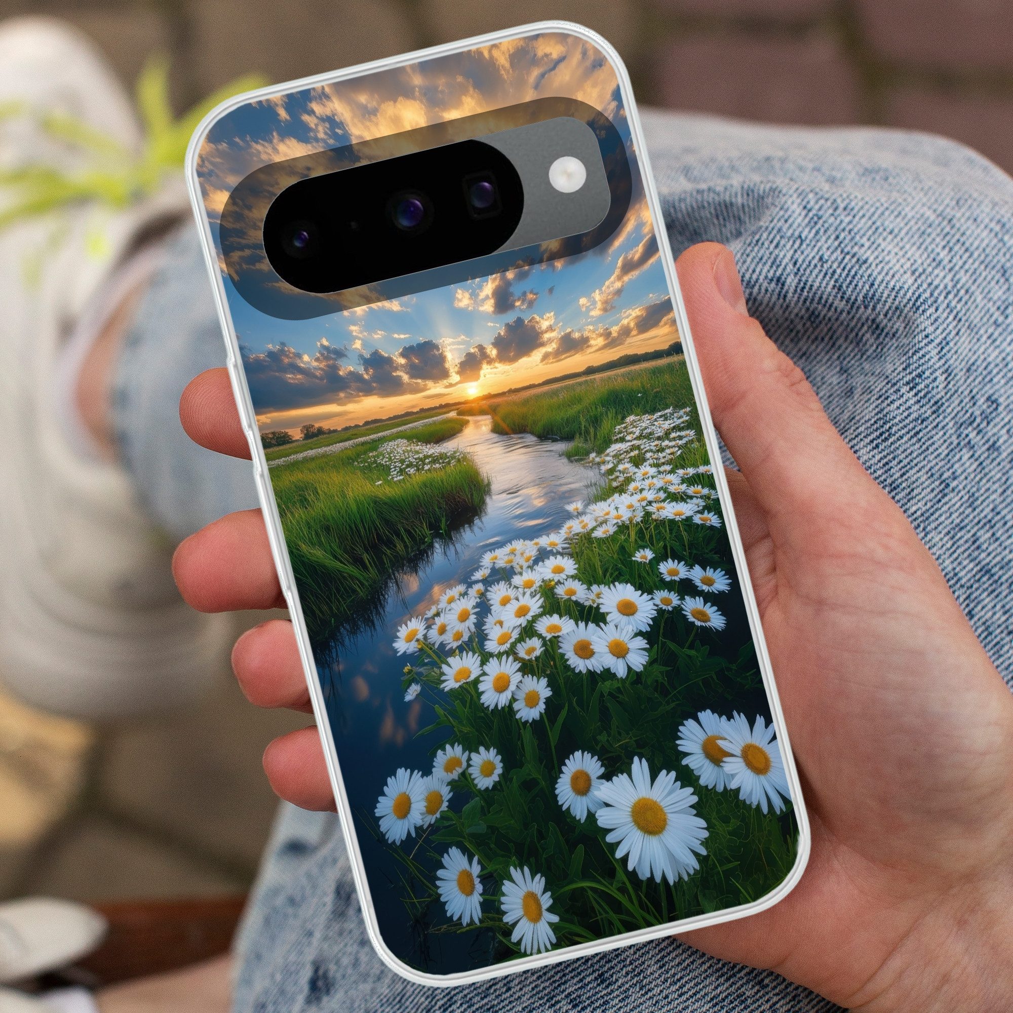MuchoWow Handyhülle für Google Pixel 10 Pro Strom - Landschaft - Gänseblümchen, Handy Case, Silikon, Bumper Case Dünn