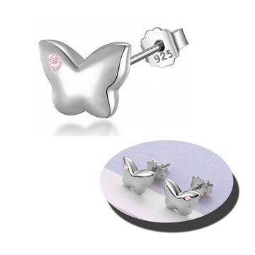 Limana Paar Ohrstecker Ohrringe für Kinder Mädchen 925 Silber rosa Herz Schmetterling, Kinderohrringe Mädchenohrringe Kinderschmuck Echtschmuck