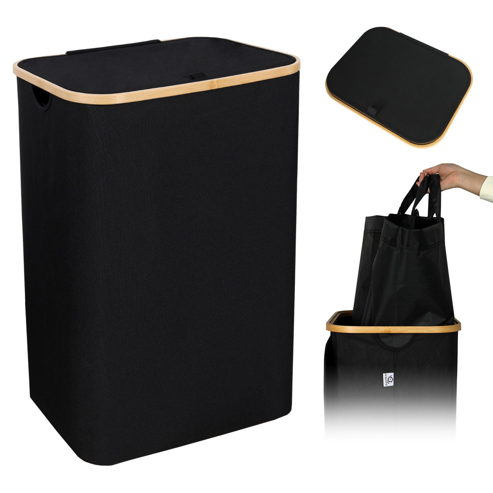 CALIYO Wäschekorb mit Deckel, 100 L, herausnehmbarer Wäschesack, Griffe aus günstig online kaufen