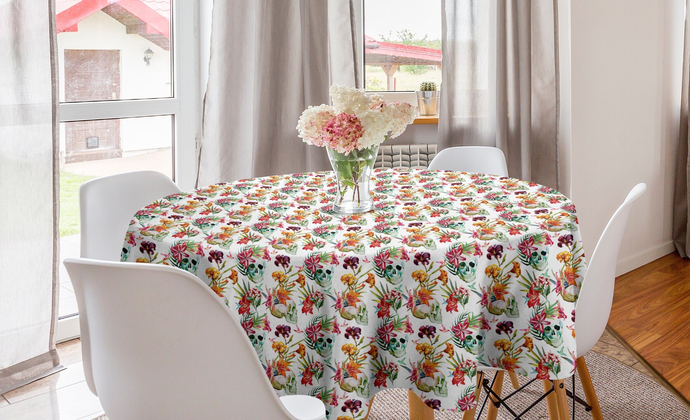 Abdeckung Lilien-Blüten-Schädel Tischdecke Abakuhaus Dekoration, Küche Blumen Esszimmer für Kreis Tischdecke